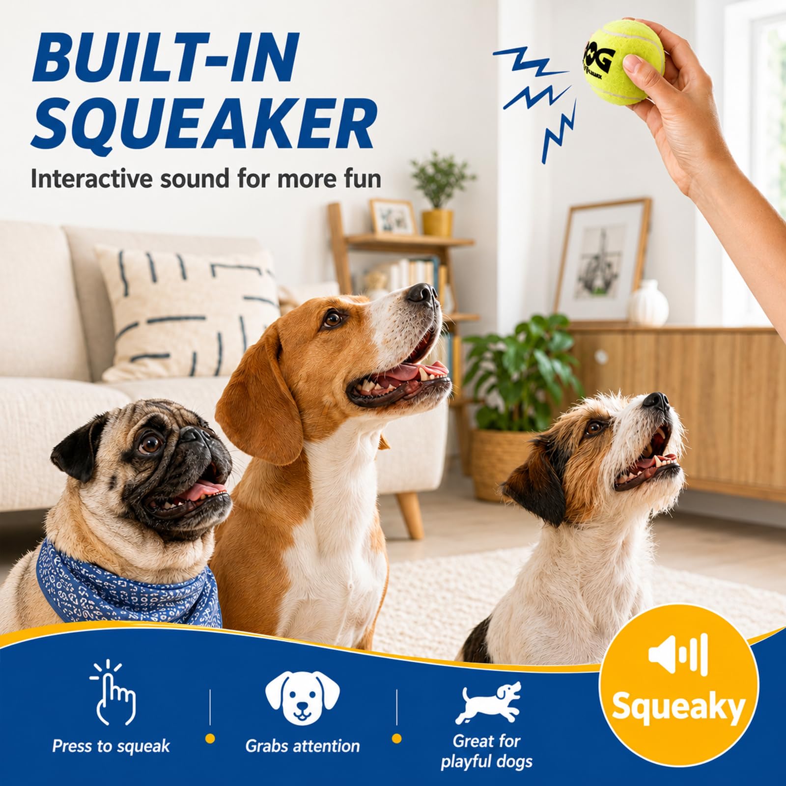 INSUM Quietschende Tennisbälle für Hunde, 6,3 cm, langlebig, ungiftig, Outdoor-Hundespielzeug, Bälle mit Netztasche, SGS-zertifiziert, buntes Apportierspielzeug, mittelgroße und große Rassen, 50 Stück