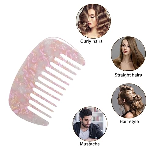 Miniatura 7 de VOCOSTE Peine de dientes anchos para mujer, tamaño de bolsillo antiestático para cabello rizado grueso, de viaje y mini peine para cabello húmedo y
