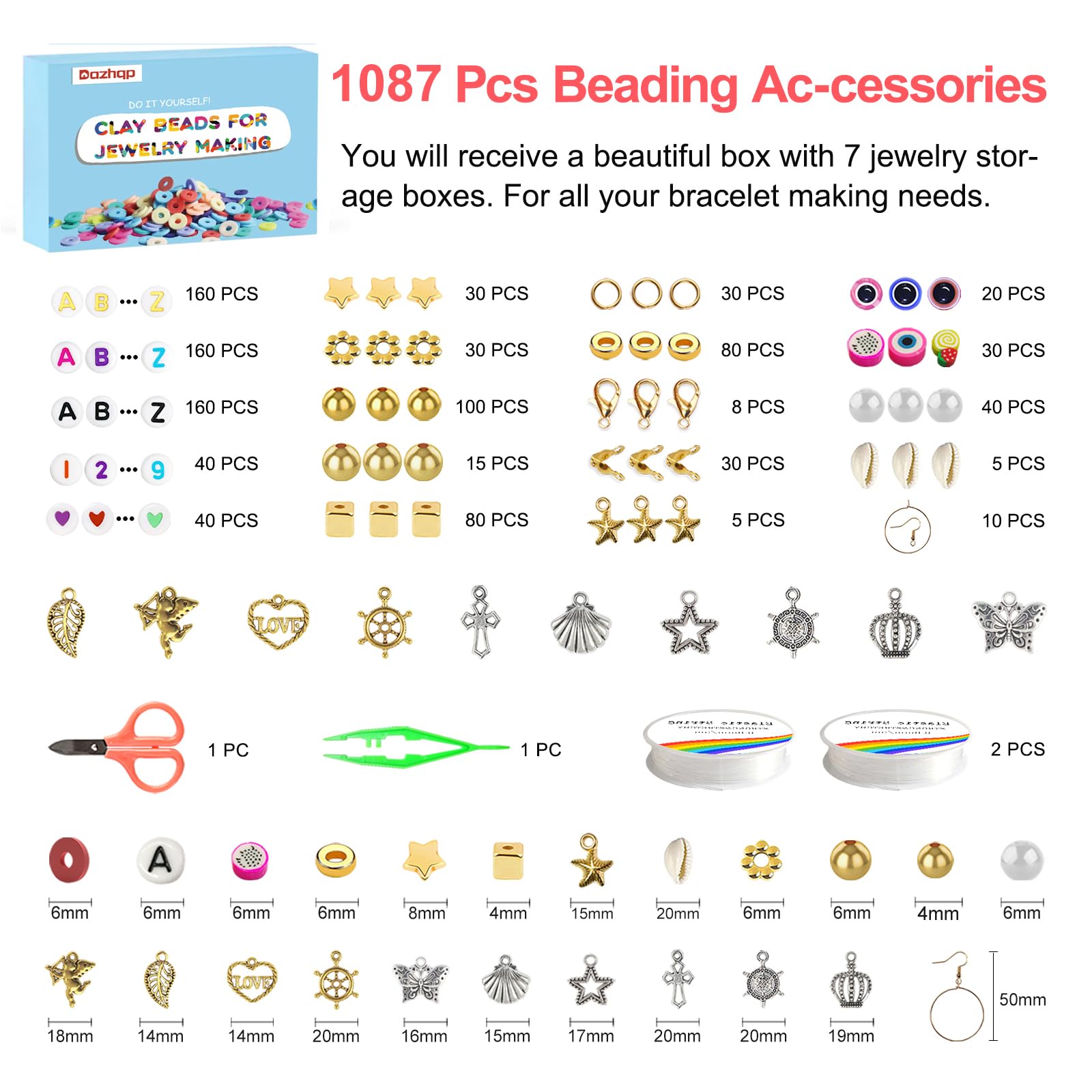 Dazhqp 23000 Clay Beads Friendship Bracelet Making Kit, 7 Boxes 144 Colours Flat Polymer Heishi Beads for Jewellery Bracelet Making Kit, Crafts Gift for Girls Ages 6-12