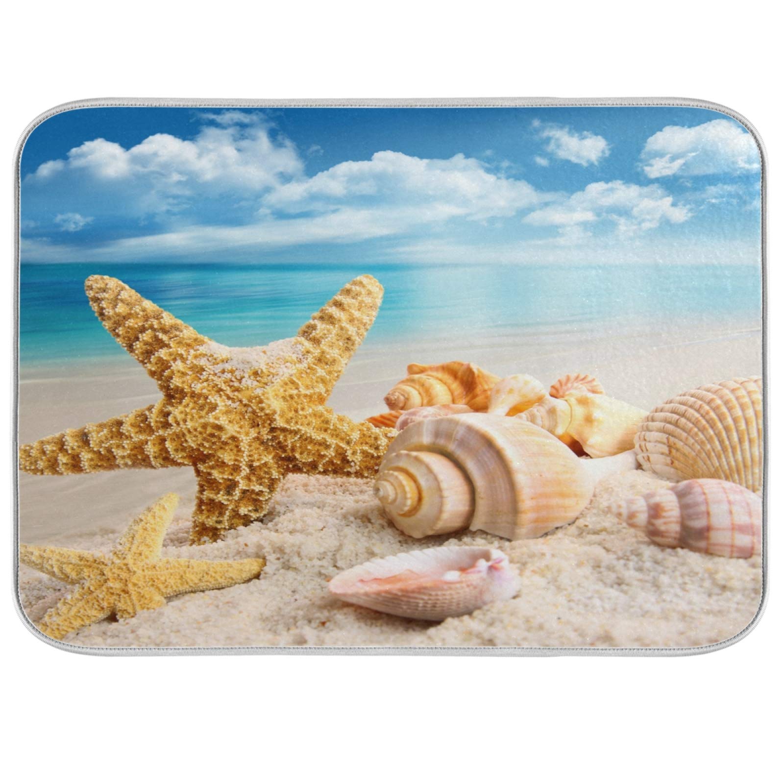 Dish Drainer Mat for Kitchen Counter Beach Starfish Shell Dish Drying Mat 18 x 24 inch Dish Dry Mat Bottles Dish Dry Pad Protector for Kitchen Countertops