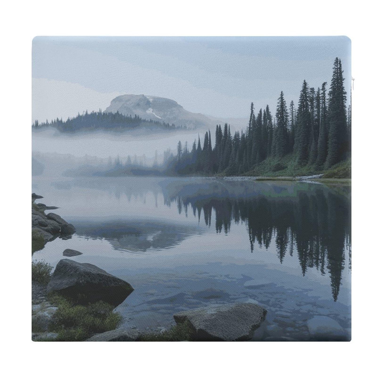 JTREHY Foggy Lake by Mount Rainier Square Seat Cushion Non-Skid Memory Foam Chair Pad Comfort Meditation Floor Pillow Breathable Square Seat Cushions with Zipper Removable Machine-Washable