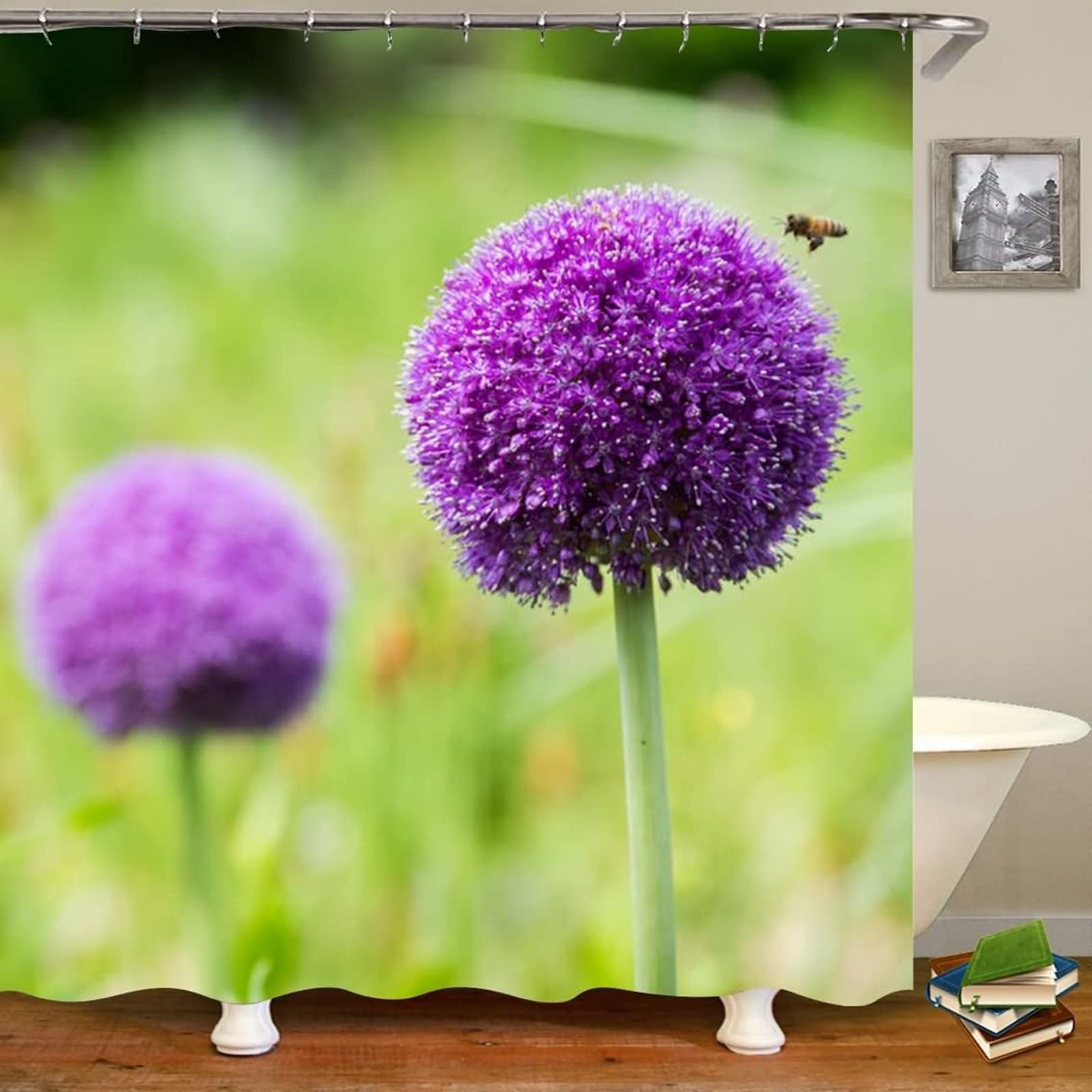 Rideau de douche fleurs en polyester KnSam, textile imperméable haut de gamme 165x180cm