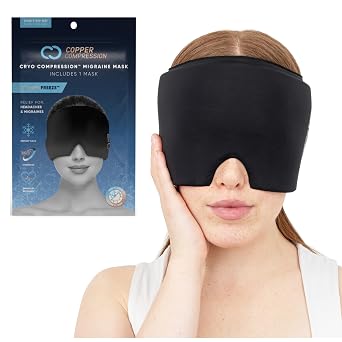CopperFreezeTM Migraine Relief Mask Cap w/Cryo Gel by Copper Compression - Reusable 360 Ice Pack Band for Headaches - Eases Nausea, Sinus Pressure, Tension - Gift for Women, Men, Moms - One Size