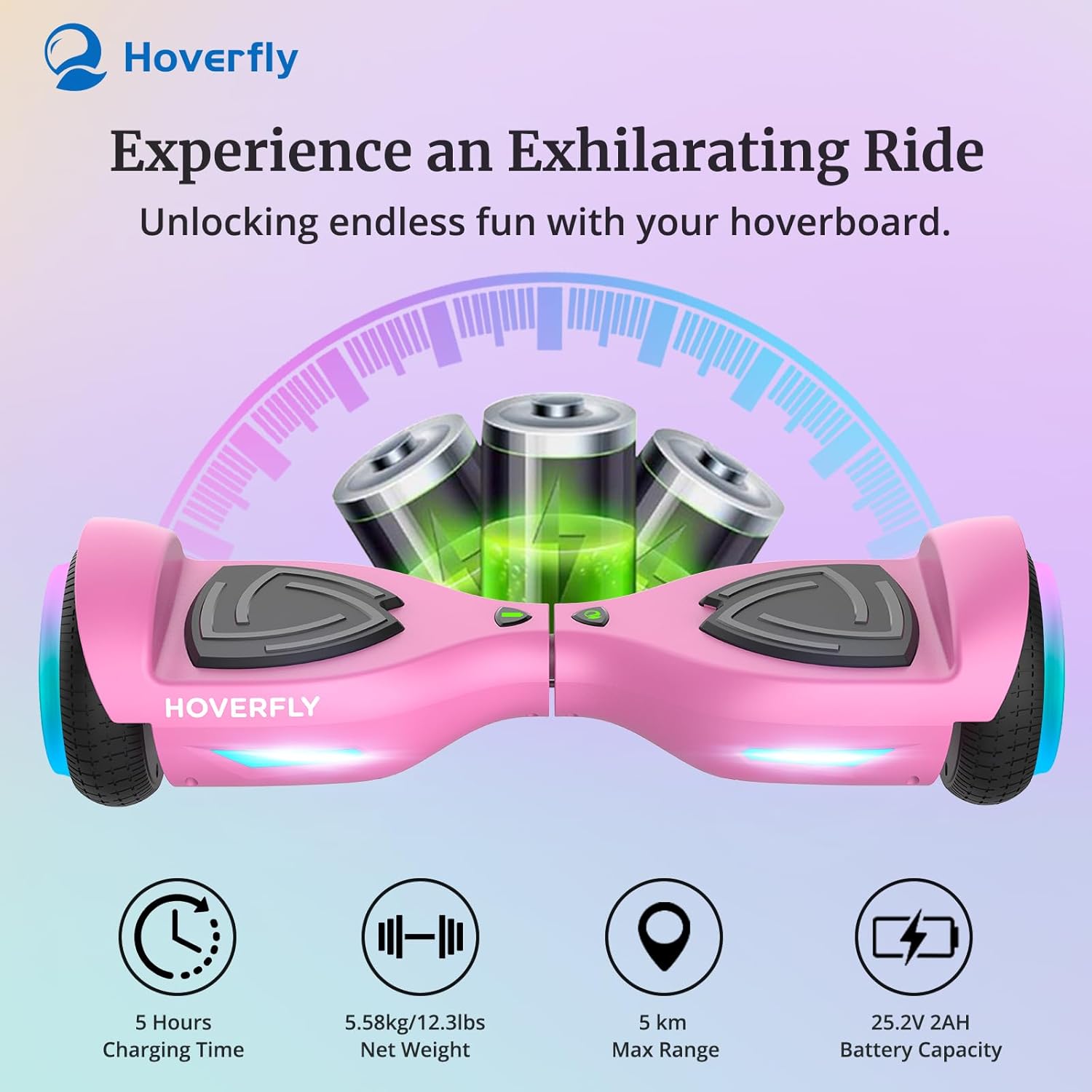 HOVERFLY Elf Hoverboard with battery charging graphic
