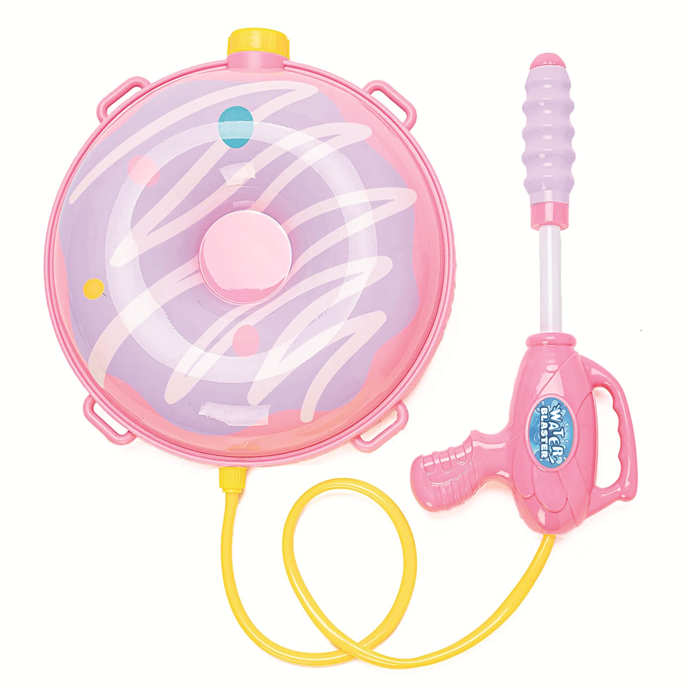 Splash Buddies Water Blaster Gun Backpack Squirt Toy Donut Shape - Games for Kids Pool Games Gel Shooter Toy for Kids - Summer Outdoor Toy Strawberry Donut