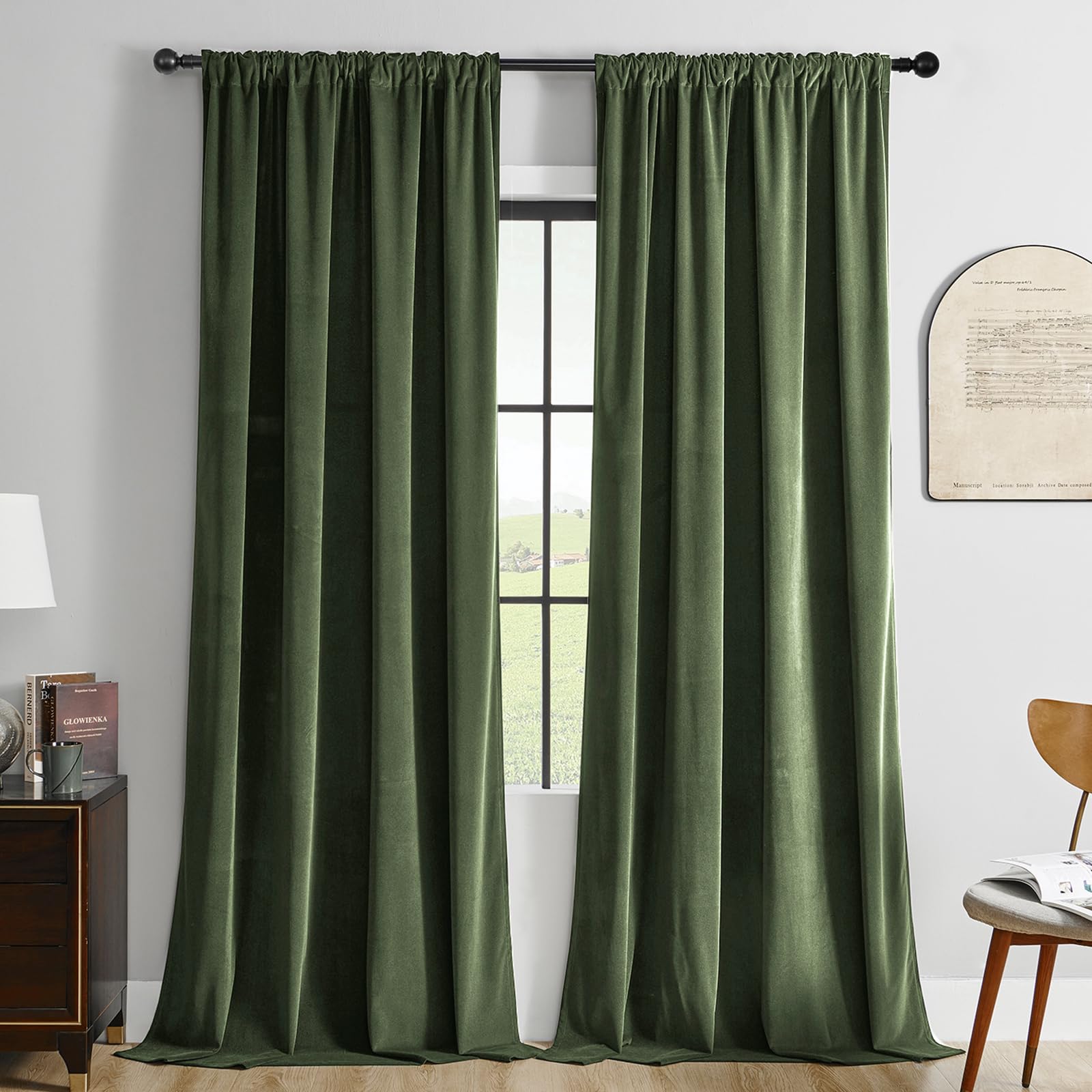 Joydeco Green Velvet Curtains 72 inch 2 Panel, Room Darkening Super Soft Velvet Drapes for Bedroom Living Room Thermal Insulated Window Drapes, Luxury Blackout Rod Pocket Curtains,W52 x L72 inch