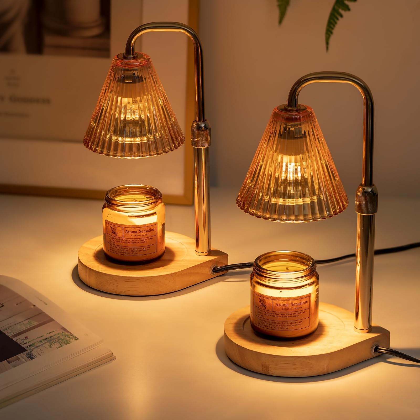 Candeldo Candle Warmer Lamp with Timer: 2 Pack Height Adjustable Candle Lamps with 4 Bulbs Dimmable Wax Melt Warmer Home Bedroom Office Decor Mothers Day Mom Gift for Women
