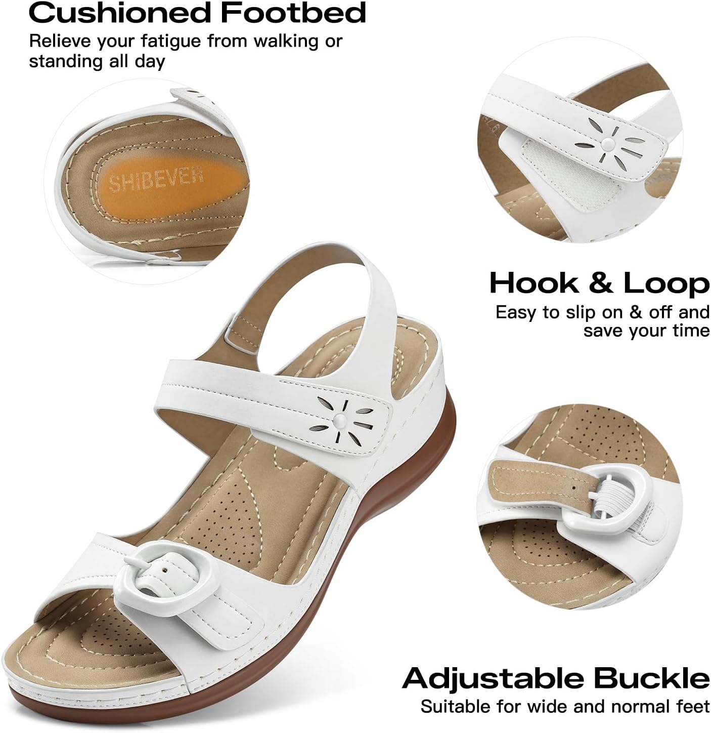 SHIBEVER Womens Wedge Sandals Comfortable: Buckle Ankle Strap Low Wedge Sandals Dressy Breathable Memory Foam Insole Casual Walking Summer Shoes