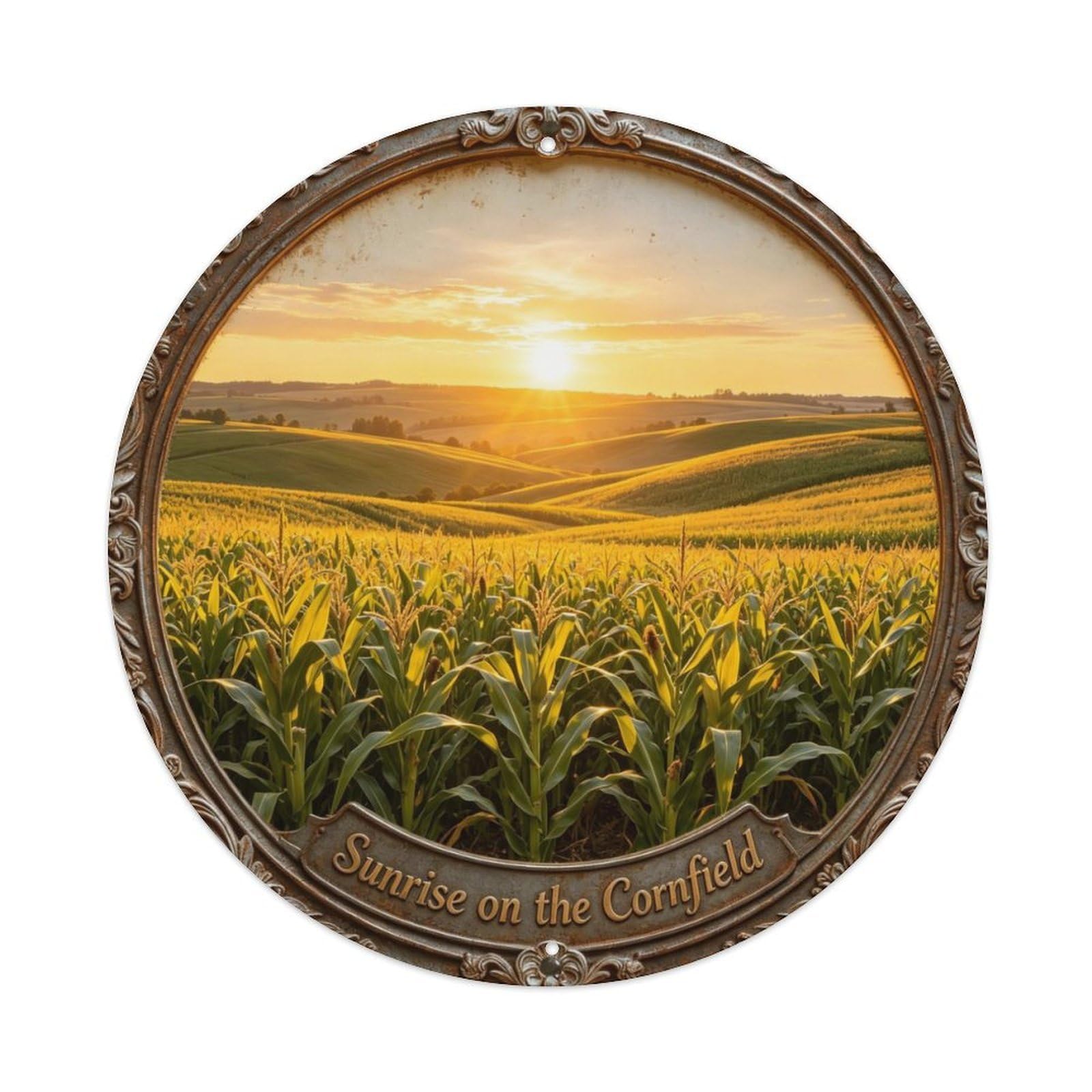 Sunrise on The Cornfield Metal Tin Sign Plaque