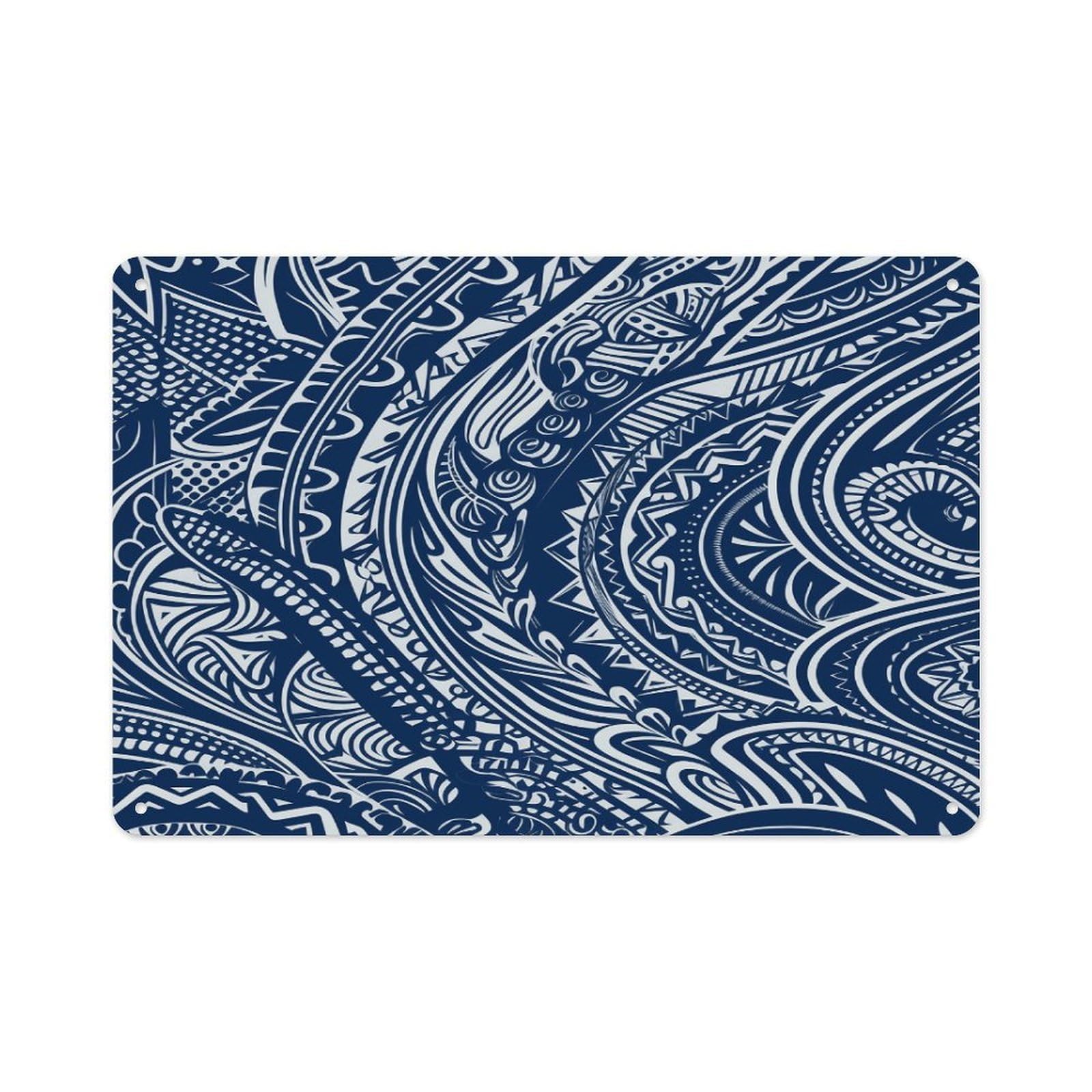 VstaDank Metal Aluminum Blue Polynesian Maori Tribal Pattern Sign Wall Decor Vintage Metal Sign Plaque Boho Wall Hanging Decor Sublimation Picture Panel Personalized Plaque Poster 8x12in