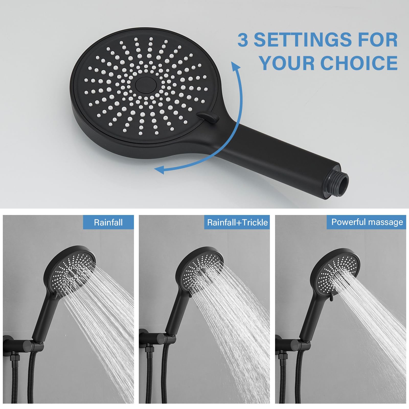 BWE Black Shower System - Rain Head & Handheld -4