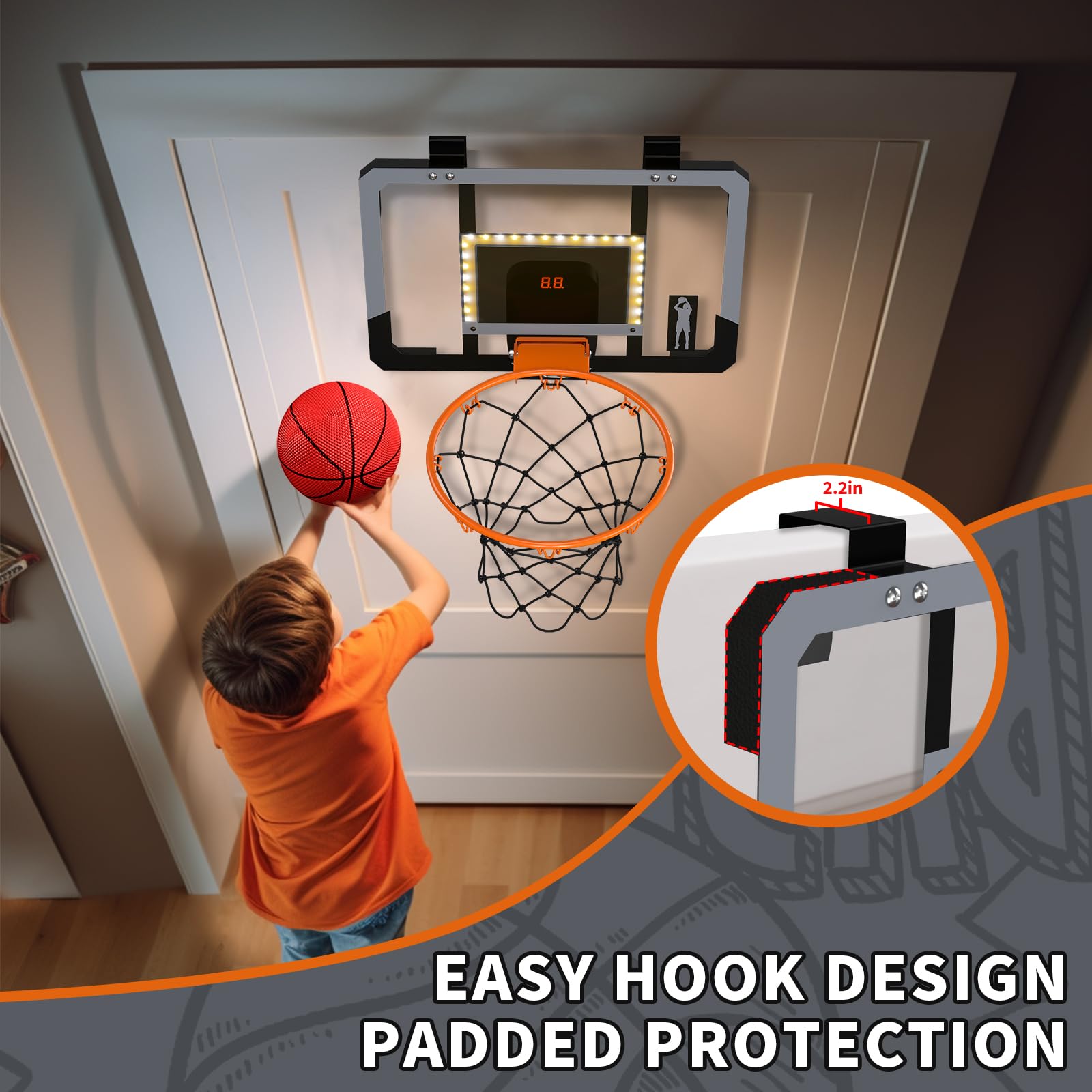EagleStone – Mini Panier De Basket à Ventouse – Panneau 40,5 X 30 Cm – 4 Ballons, Pompe, Score électronique – Dès 3 Ans