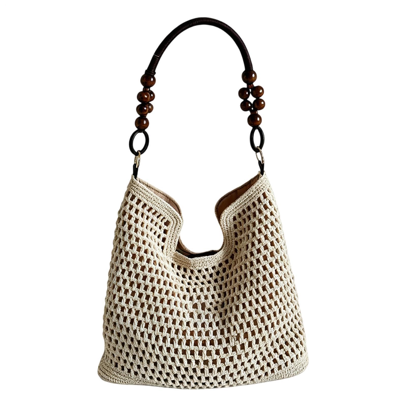 Bolsa de playa de ganchillo, estilo bohemio, grande, ligera