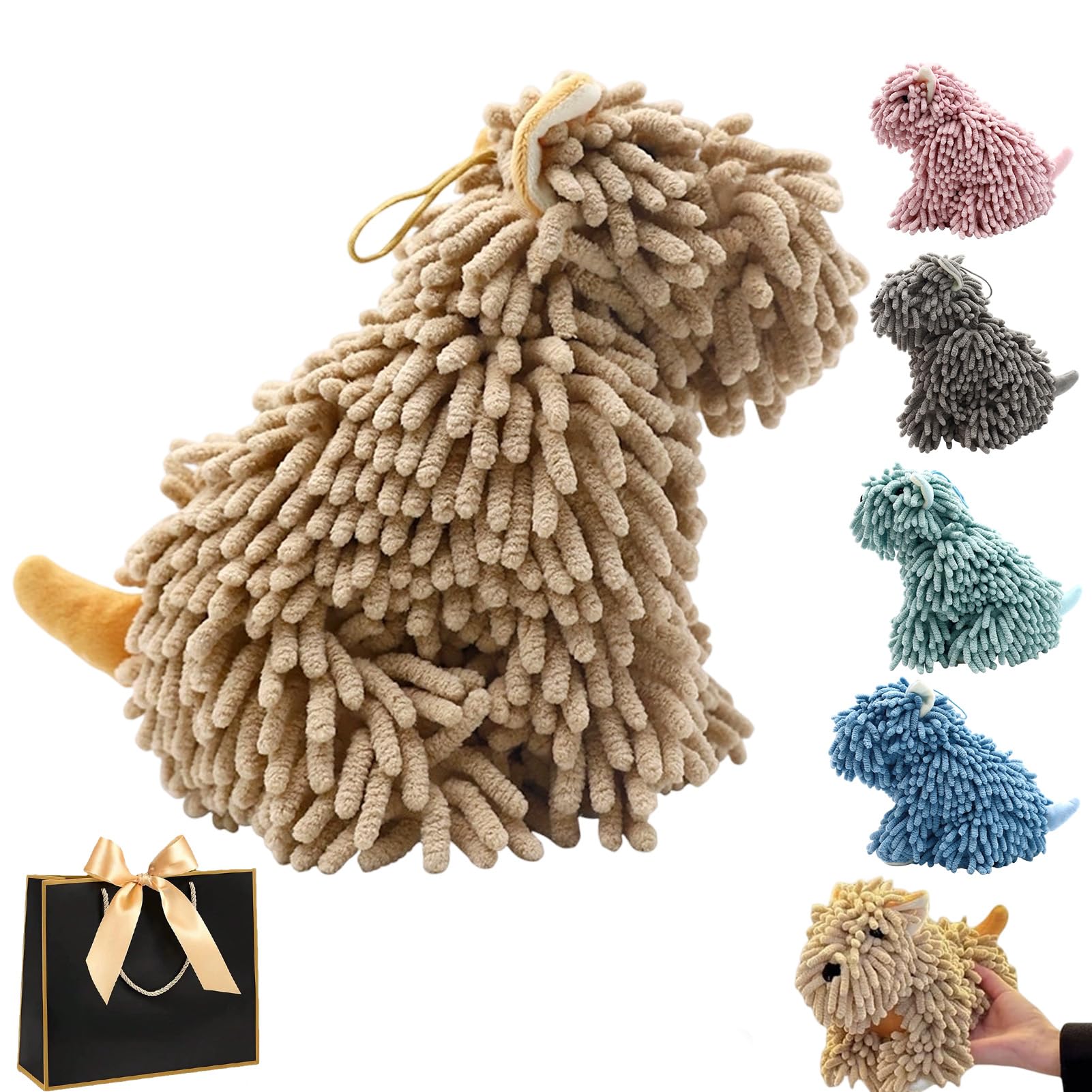fjaldjfu Puppy Shaped Chenille Hand Towel, Cute & Functional Soft Puppy-Themed Dog Shaped Hand Towel, Fluffy Absorbent Decorative Fuzzy Ball Hanging Towels for Bathroom, Washstand (kaqi)