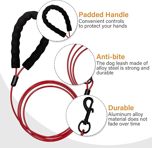 Miniatura 2 de Correas resistentes para perros a prueba de mordidas y cómodo mango acolchado de 456 pies, cuerda de seguridad de metal de acero con hebilla