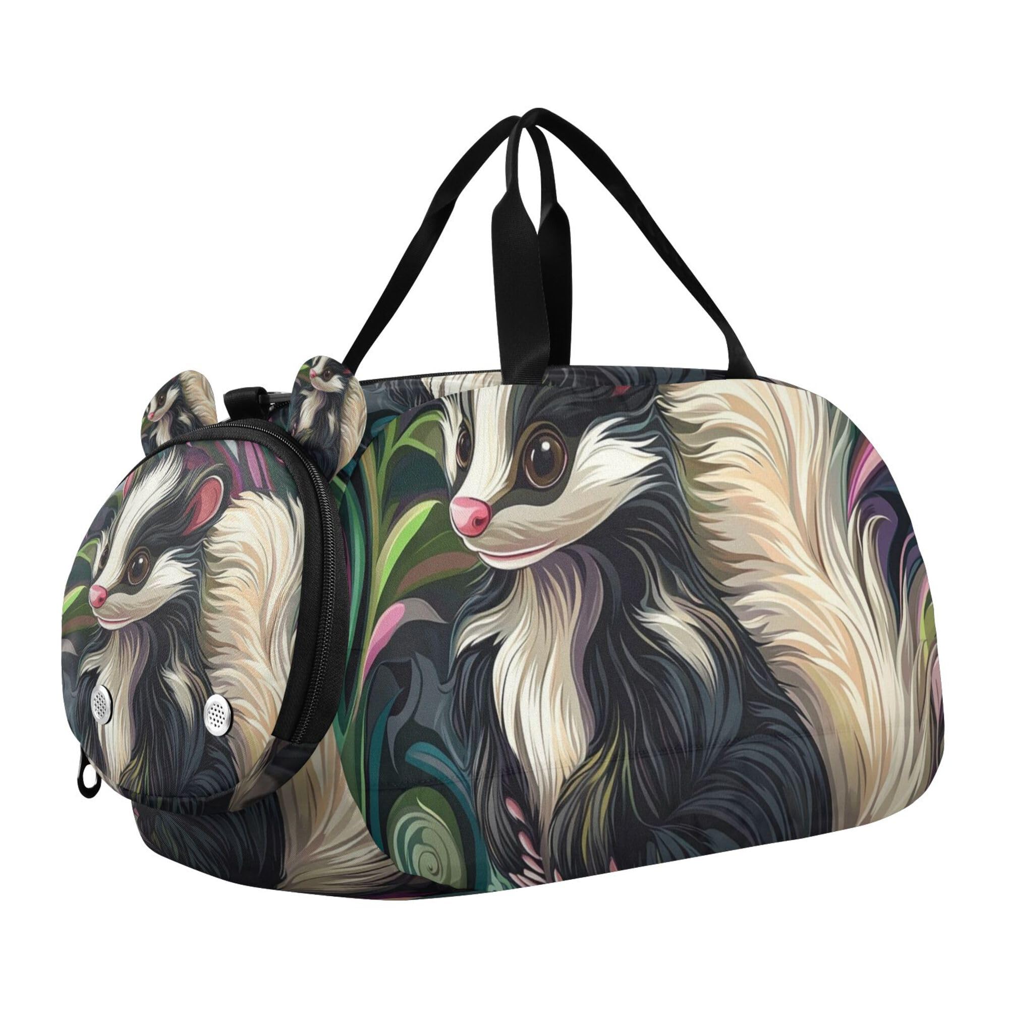 Glaphy Cartoon Skunk Duffle Bag for Toddler Girls Boys, Gym Sports Bag with Shoe Compartments, Kids Travel Overnight Weekender Shoulder Bag