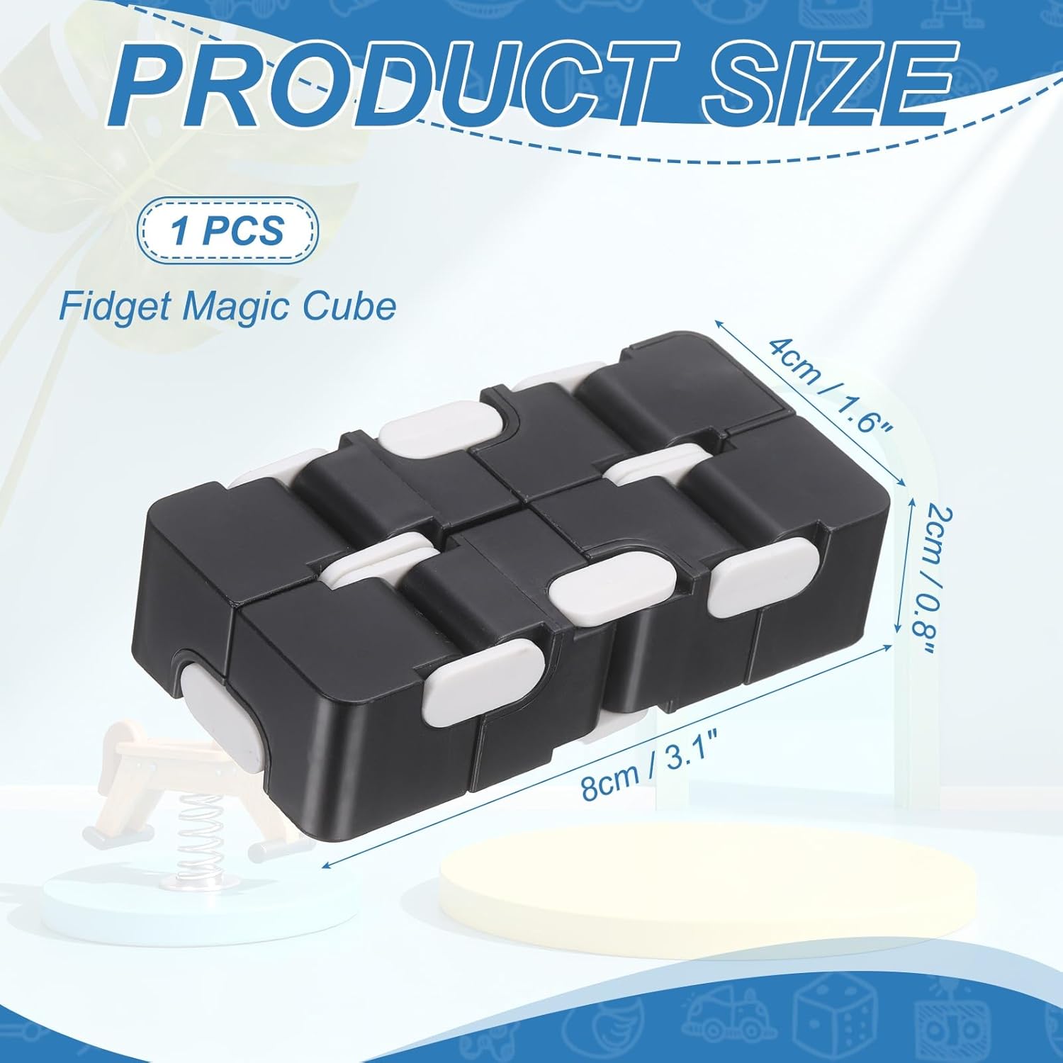 Fidget Magic Cube Toy Mini Stress Release Finger Flip Cube Toys, ABS Stress Relieving & Handheld Fidget Magic Game Perfect for Adults (Black)