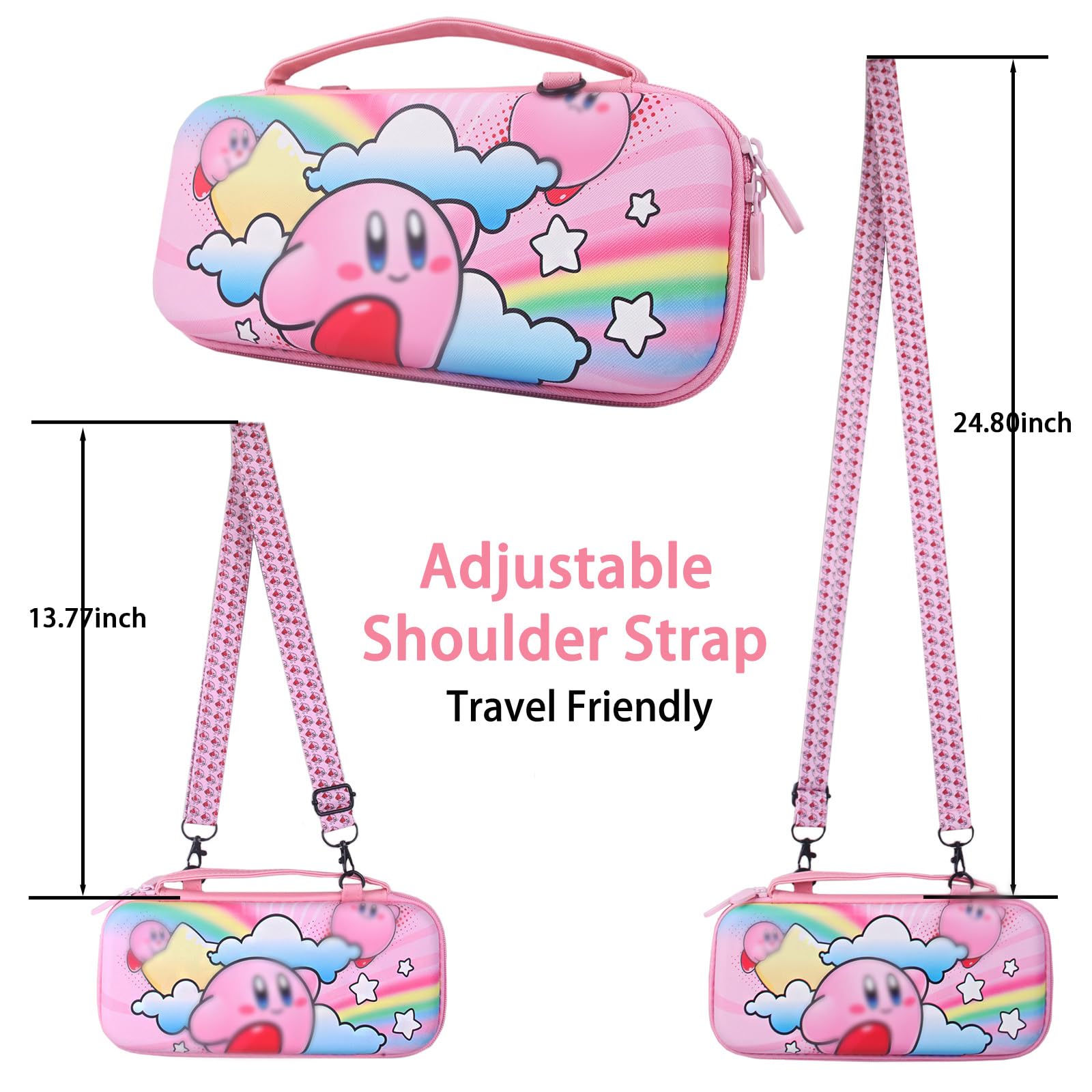TIKOdirect Tragetasche für Switch Lite, hübsche stoßfeste tragbare Reisetasche mit weicher Schutzhülle, Displayschutzfolien, niedlichen Daumengriffkappen und Spielkartenetui, rosa Regenbogen