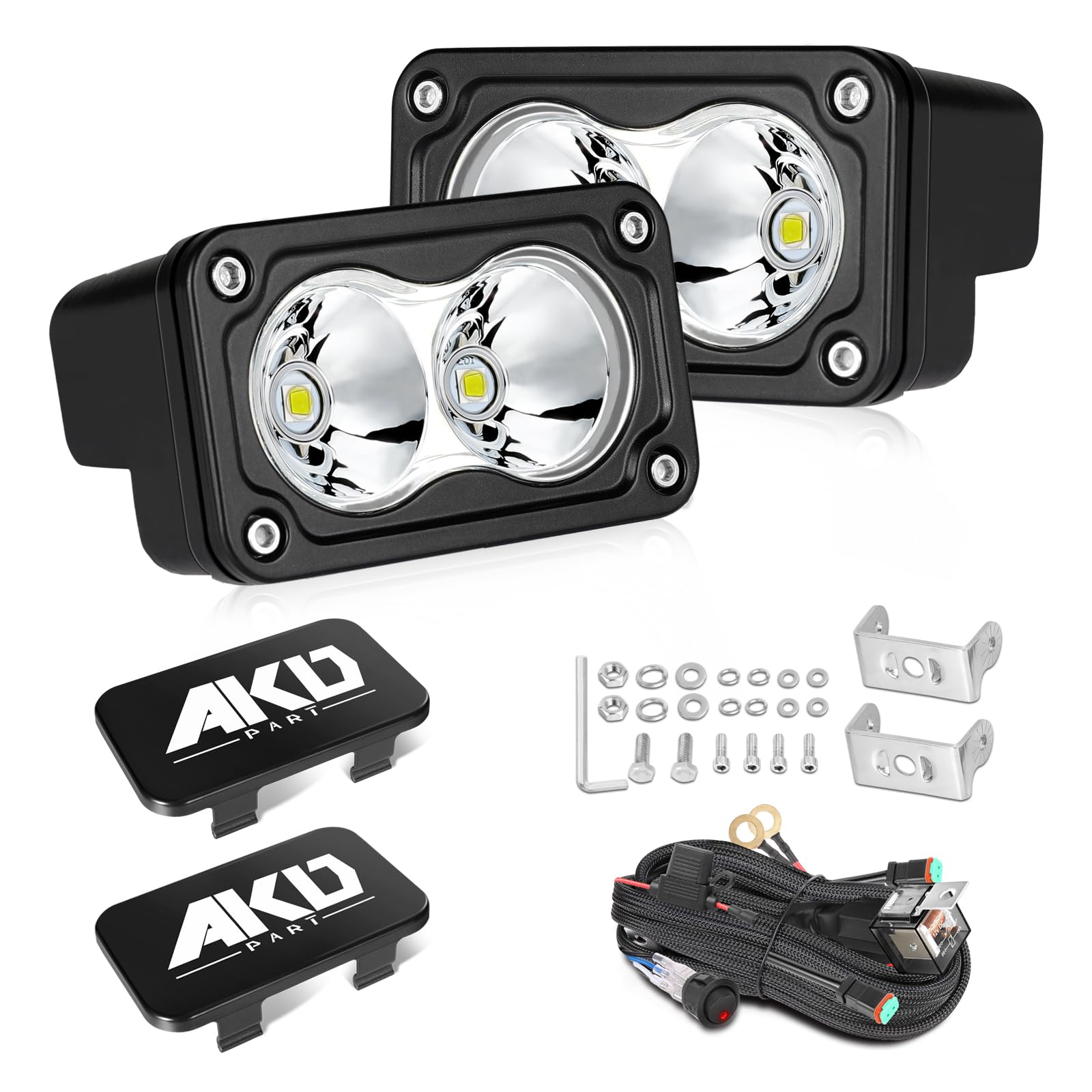 3" 40W CREE LED Pods with Wiring Harness &amp; Black Covers - Spot