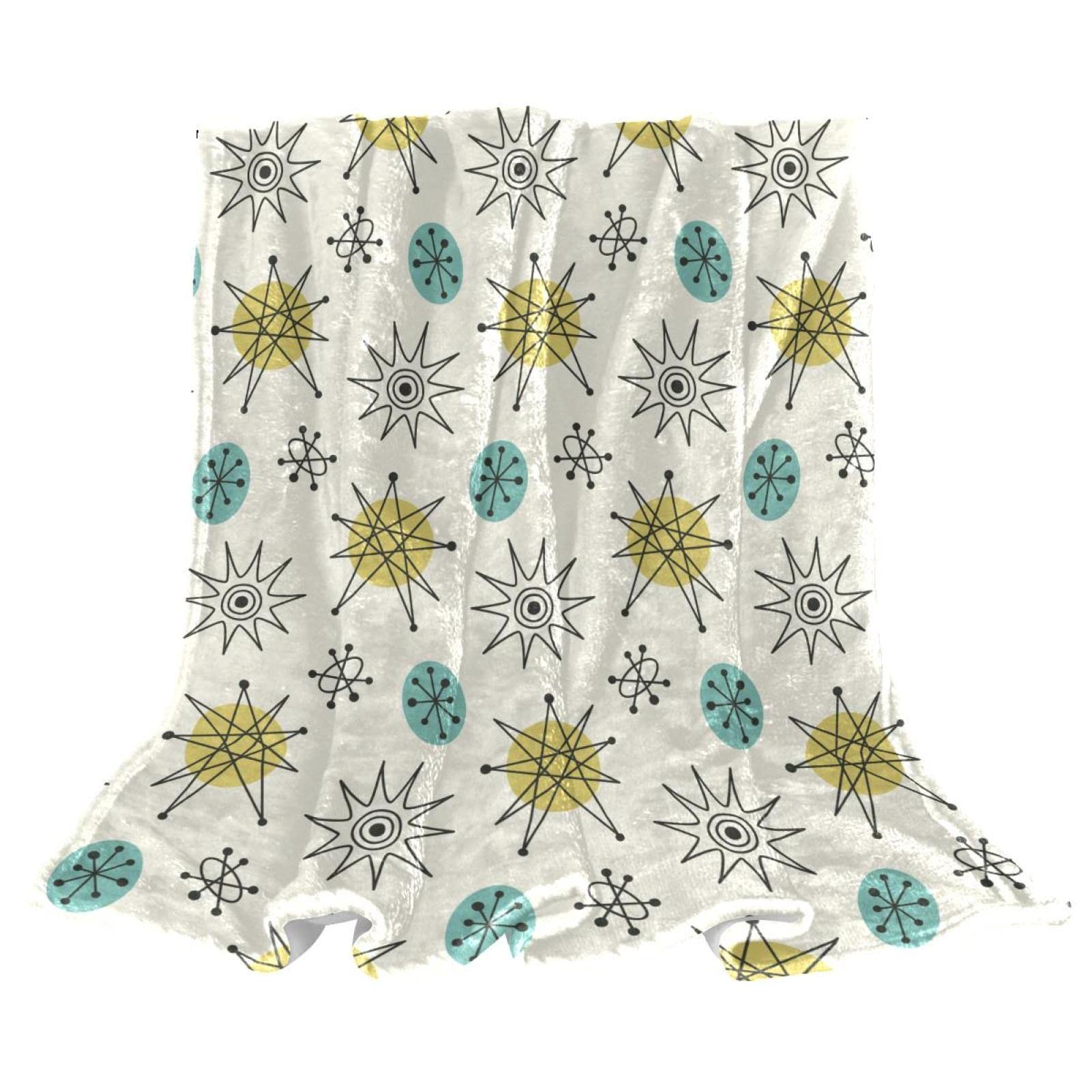 Couverture polaire légère jaune et bleue motif géométrique du milieu du siècle pour canapé