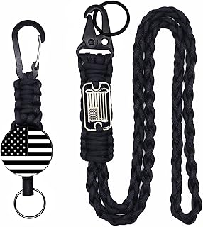 Retractable Keychain, Heavy Duty Carabiner Badge Holder with Extendable ID Clip Reel, Paracord Lanyard, Steel Cable