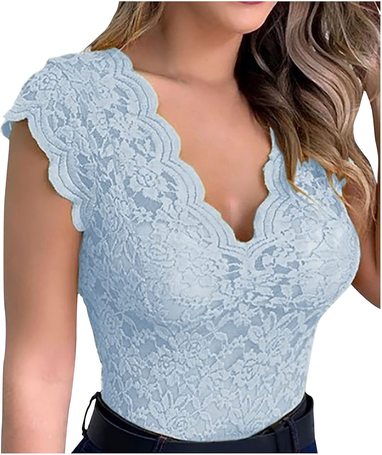 Lace Sexy Unlined Tank Tops for Womens Sleeveless V Neck Camisole Slim Fit Sheer Basic Tunic Top for Night Club