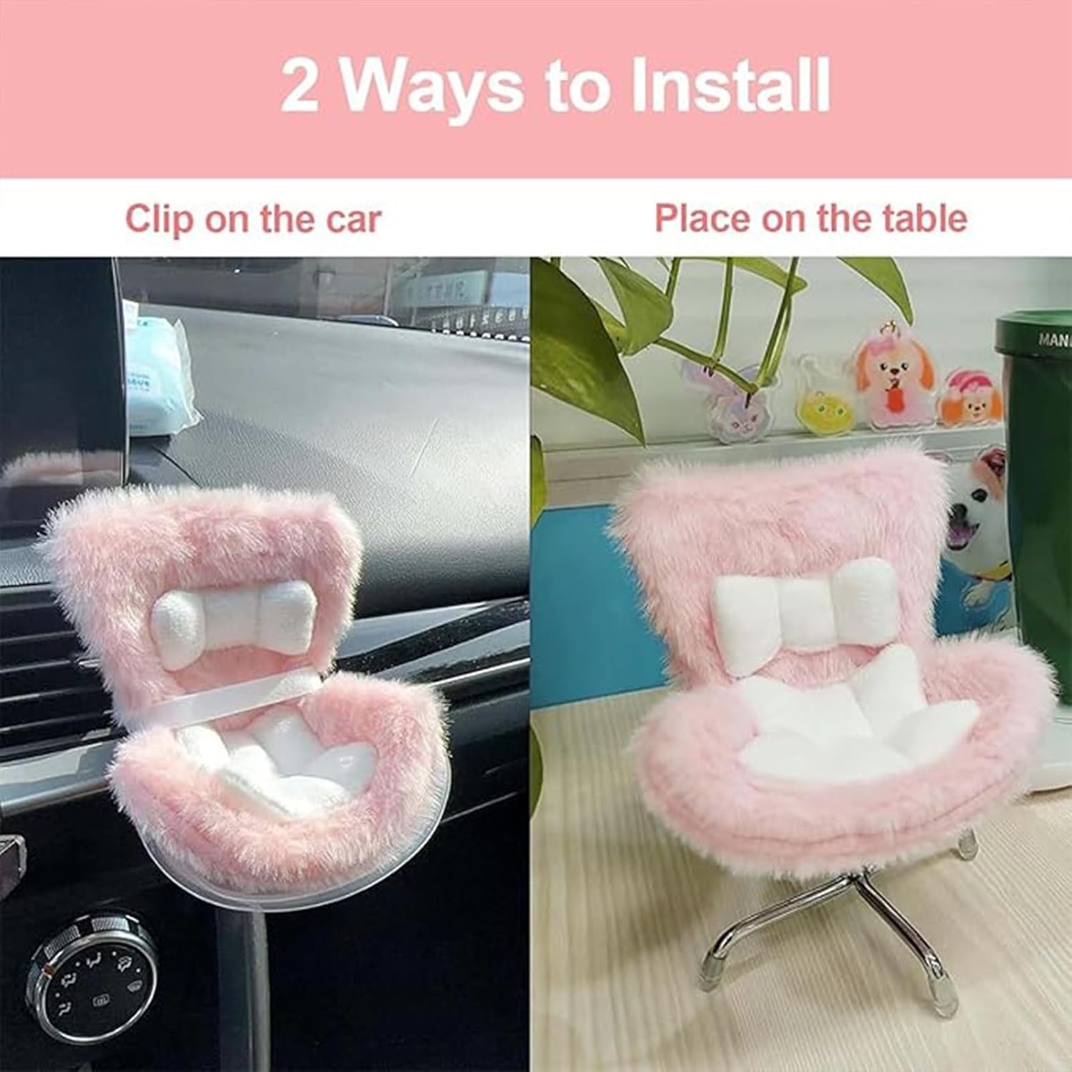 Car Seat for Labubu Dolls with Soft Furry Cushion, Air Vent Clip and Desktop Stand, Cute Functional Car Ornament for Labubu Fans and Doll Collectors, Cars Decoration Display Accessories(Lake Blue,With