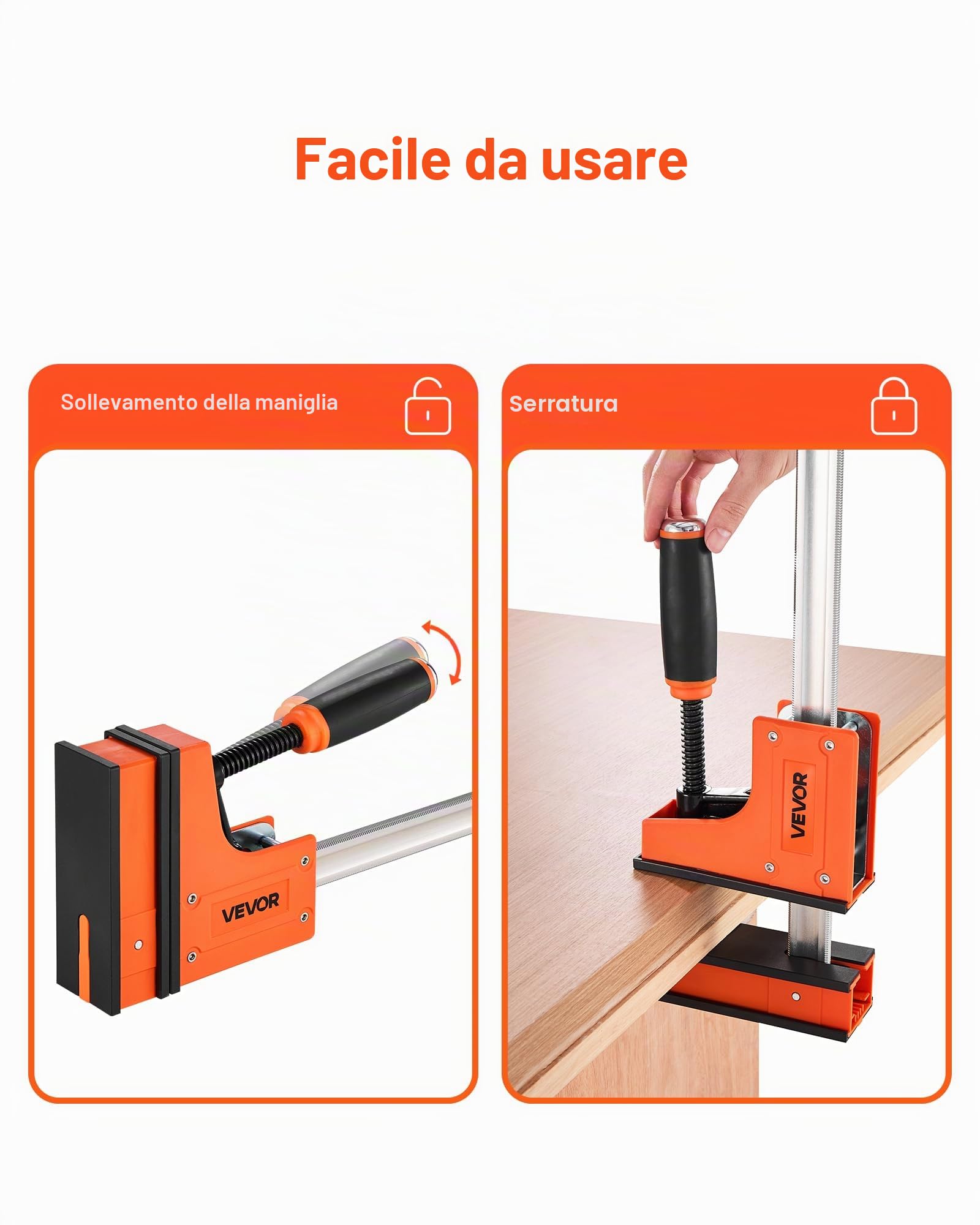 VEVOR Morsetti a Barra per Lavorazione del Legno da 91,4 cm Morsetti a F con Limite di Carico di 680 kg 2 Pezzi, Pressione Uniforme, Plastica ad Alta Resistenza e Acciaio al Carbonio, Arancione