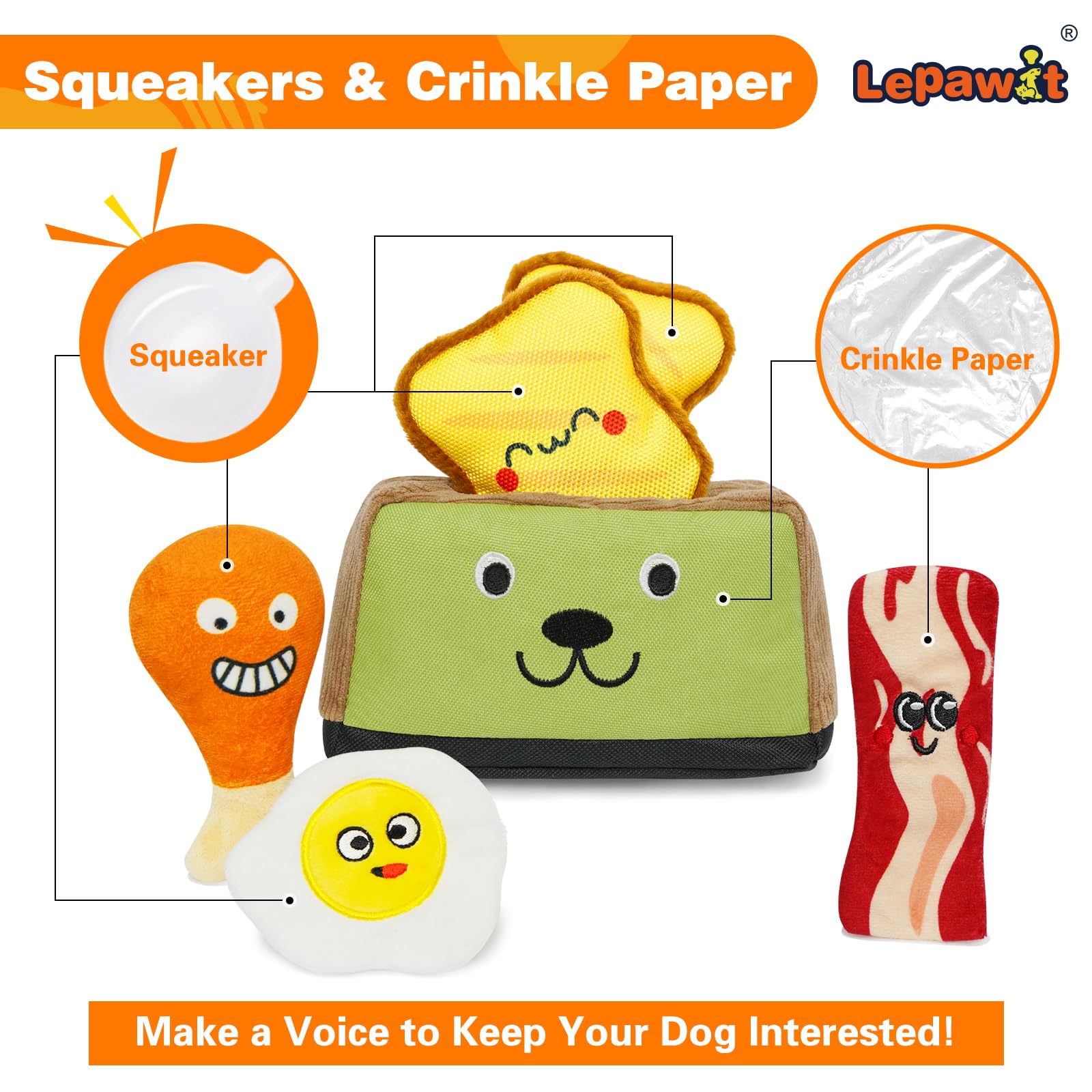 Juguetes para perros escondidos, juguetes interactivos chirriantes para el aburrimiento y la estimulación, juguetes de enriquecimiento para perros pequeños y medianos - Tostadora