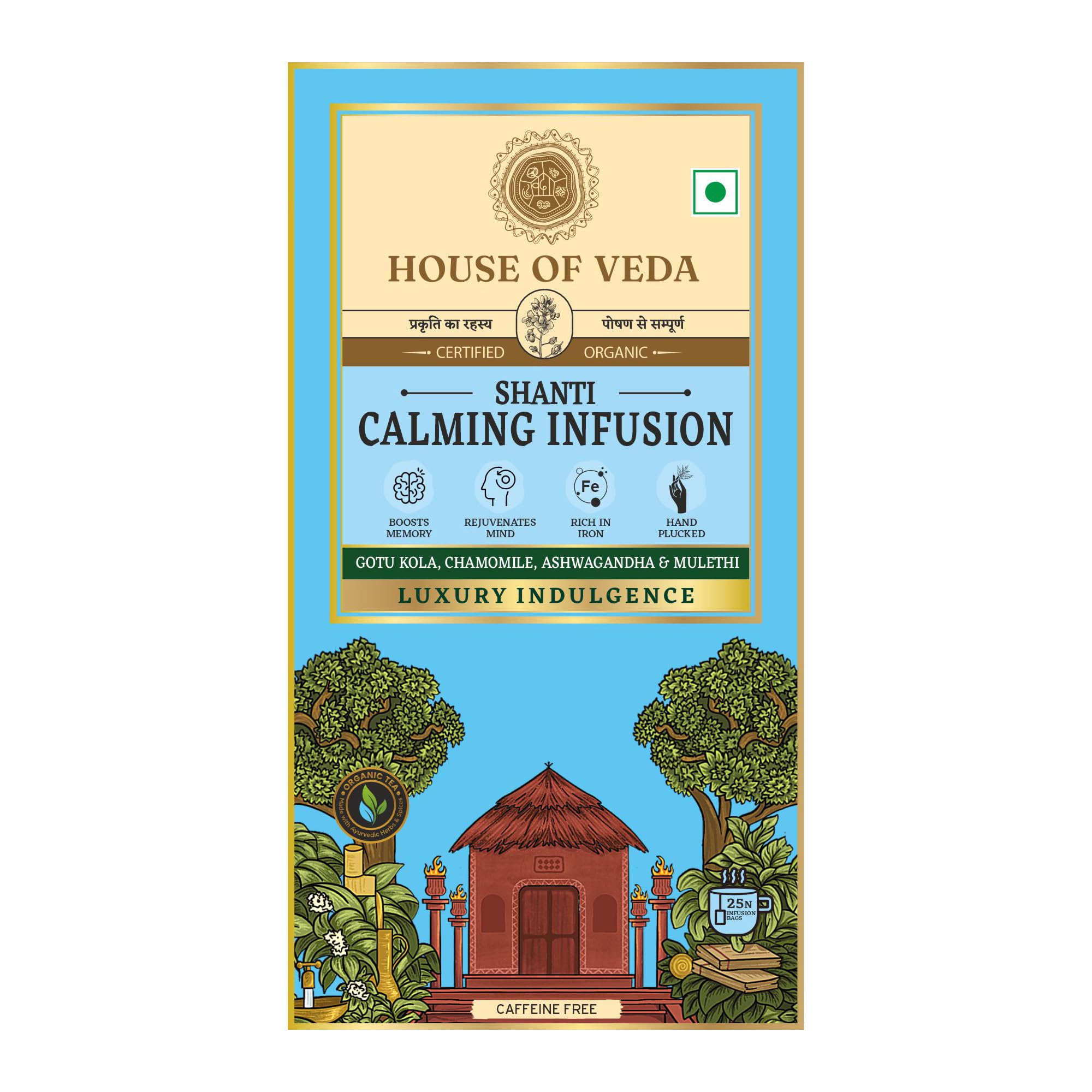 House of Veda Ayurvedic Calming Infusion - 25 Tea Bags | Herbal Tea for Stress Relief, Mind Calming, Memory Boost | Anxiety Reduction - Ashwagandha, Chamomile, Relaxation & Sleep Improvement (B0C8JCPD3Z) Amazon Price History, Amazon Price Tracker