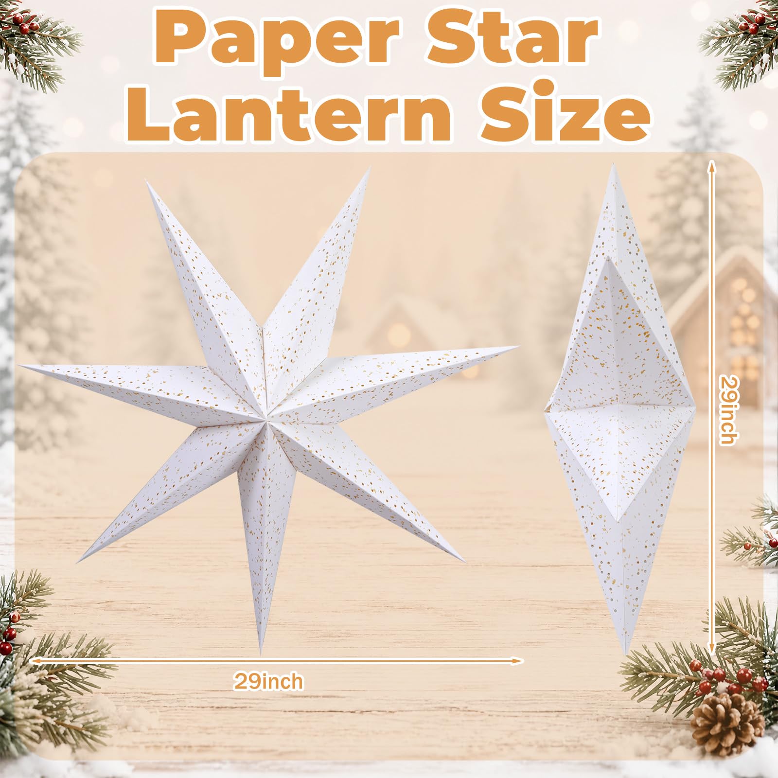 Sabary Papierstern-Laterne, 73 cm, extra groß, Weihnachtspapiersterne, Lampenschirm, 7 spitze Sterne, hängende Ornamente für Weihnachten, Neujahr, Hochzeit, Party, Urlaub, Geburtstag, Party