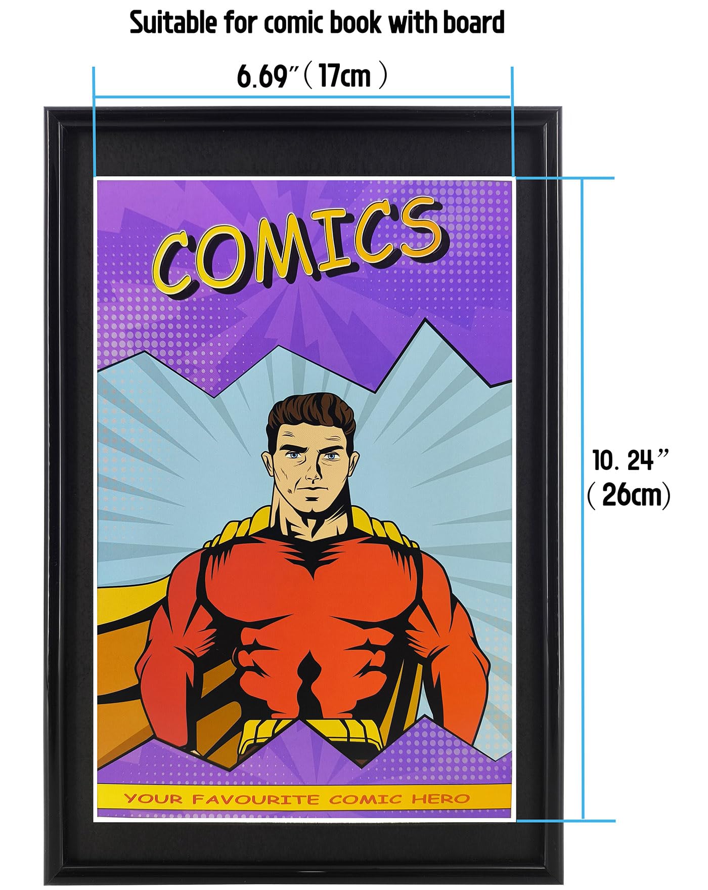 4er Set Comic-Bilderrahmen mit schwarzer Passepartoute, UV-Schutz, schwarzer Rahmen für aktuelle Comics bis 16,5 x 26,4 cm, geeignet für Comic-Taschen und -beutel