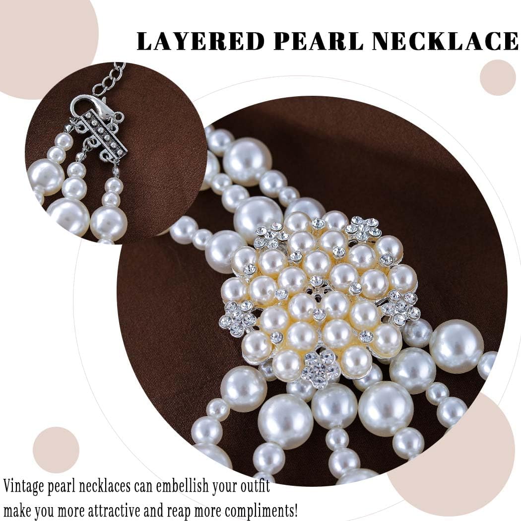 Gangel Pearl Necklace Earring Set Faux Layered Pearls Necklaces Bridal Wedding Jewelry Multi Strand Pearl Necklace for Women - Image 5
