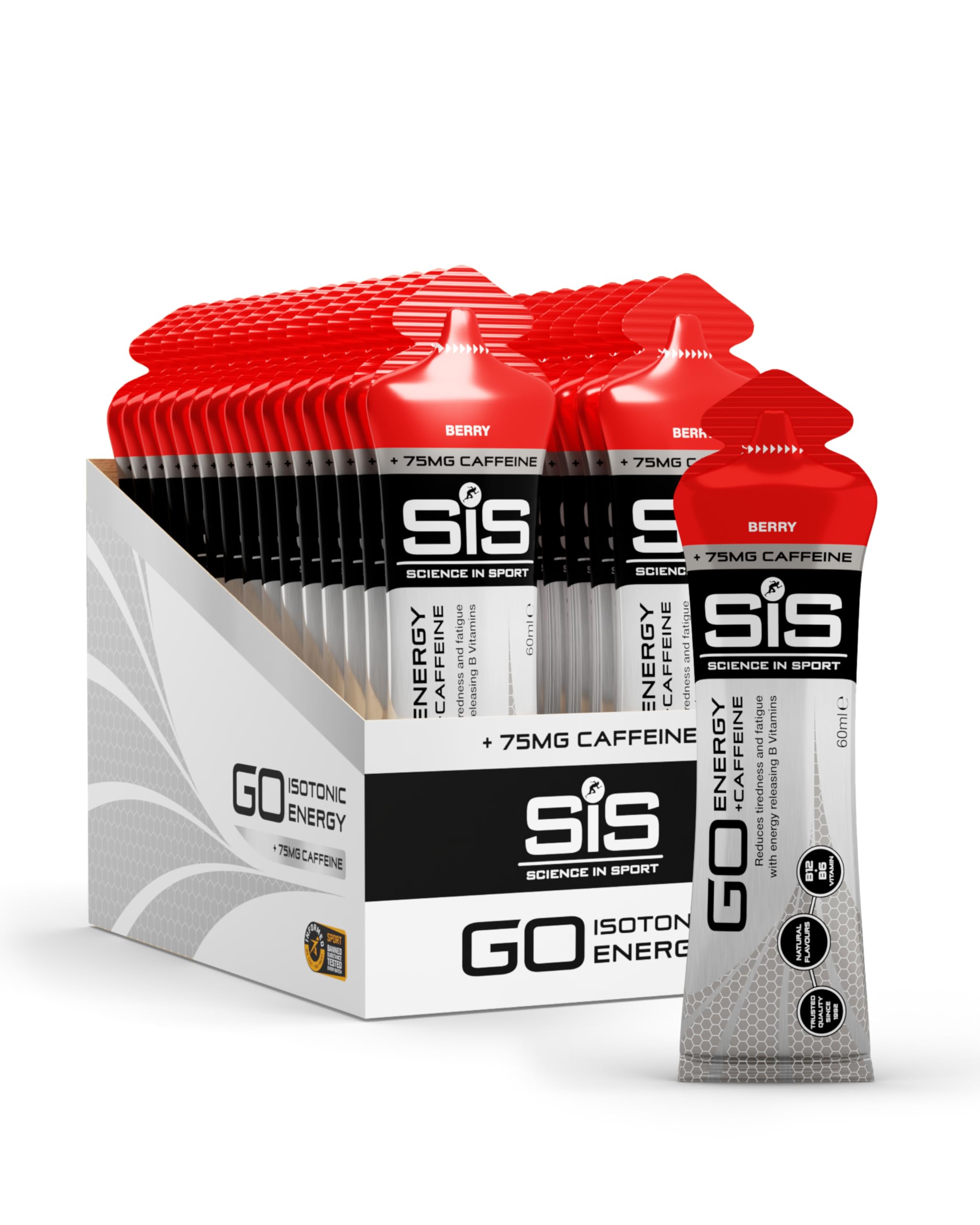 Science in Sport Go Isotonic Energy Gel with Caffeine, Berry Flavour, 60ml (30 Packs)