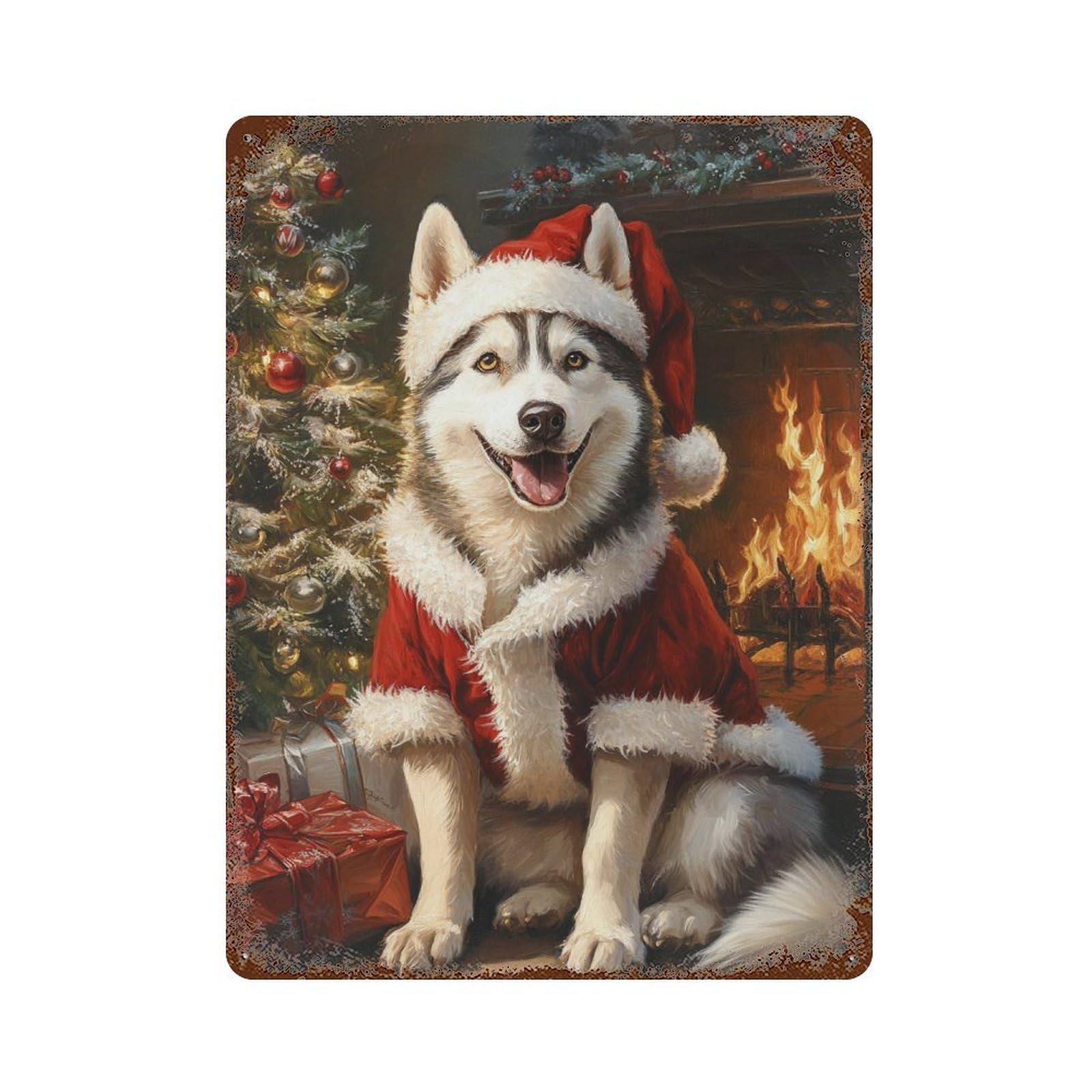 Christmas Siberian Husky Vintage Rust Metal Sign 15.7"x11.8", Ideal for Cafe, Home Bar And Lounge Decor