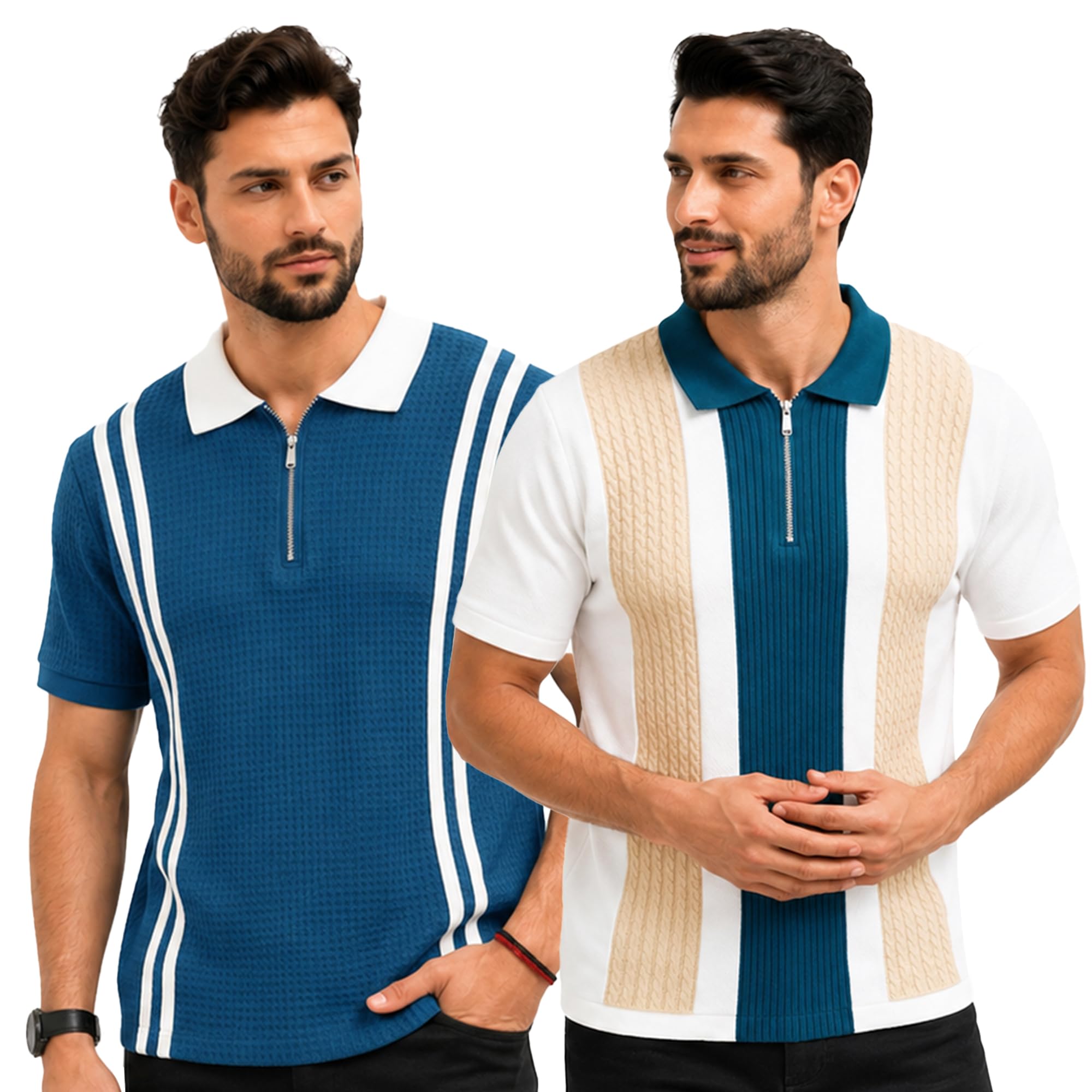ausk Men's Cotton Blend Polo Tshirt | Textured & Color Block Design | Half Sleeves Polo Collar Regular Fit Casual Tshirt for Mens-picture-42