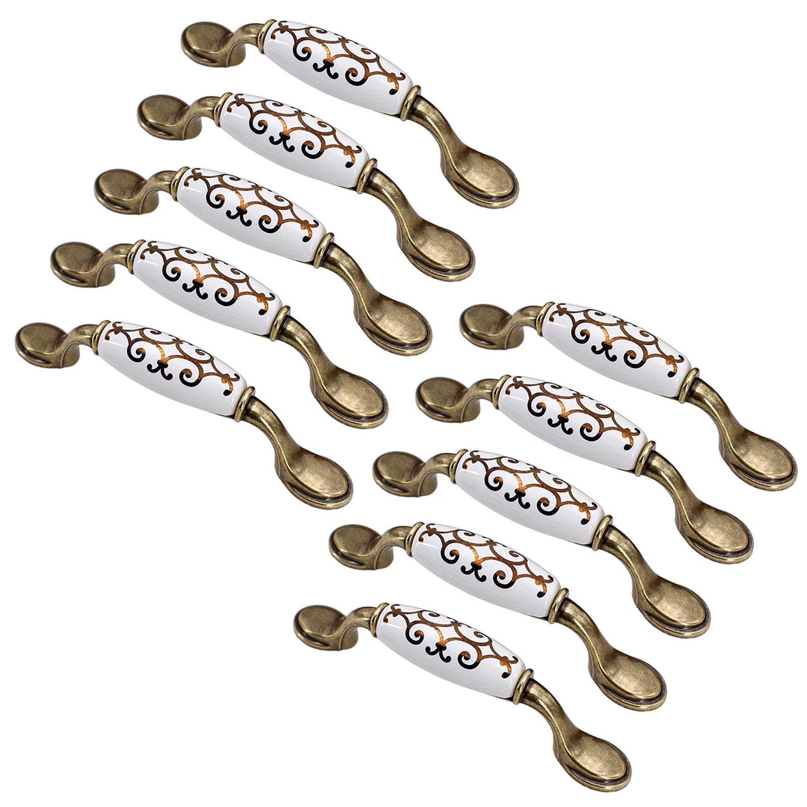 Schubladenknöpfe, Schranktürgriff, Set mit 10 französischen Flair-Keramikknöpfen mit Goldener Blume – handbemalte Blume, Retro-Design, handgefertigt, for Badezimmer, Küche, Schrank und Schrank
