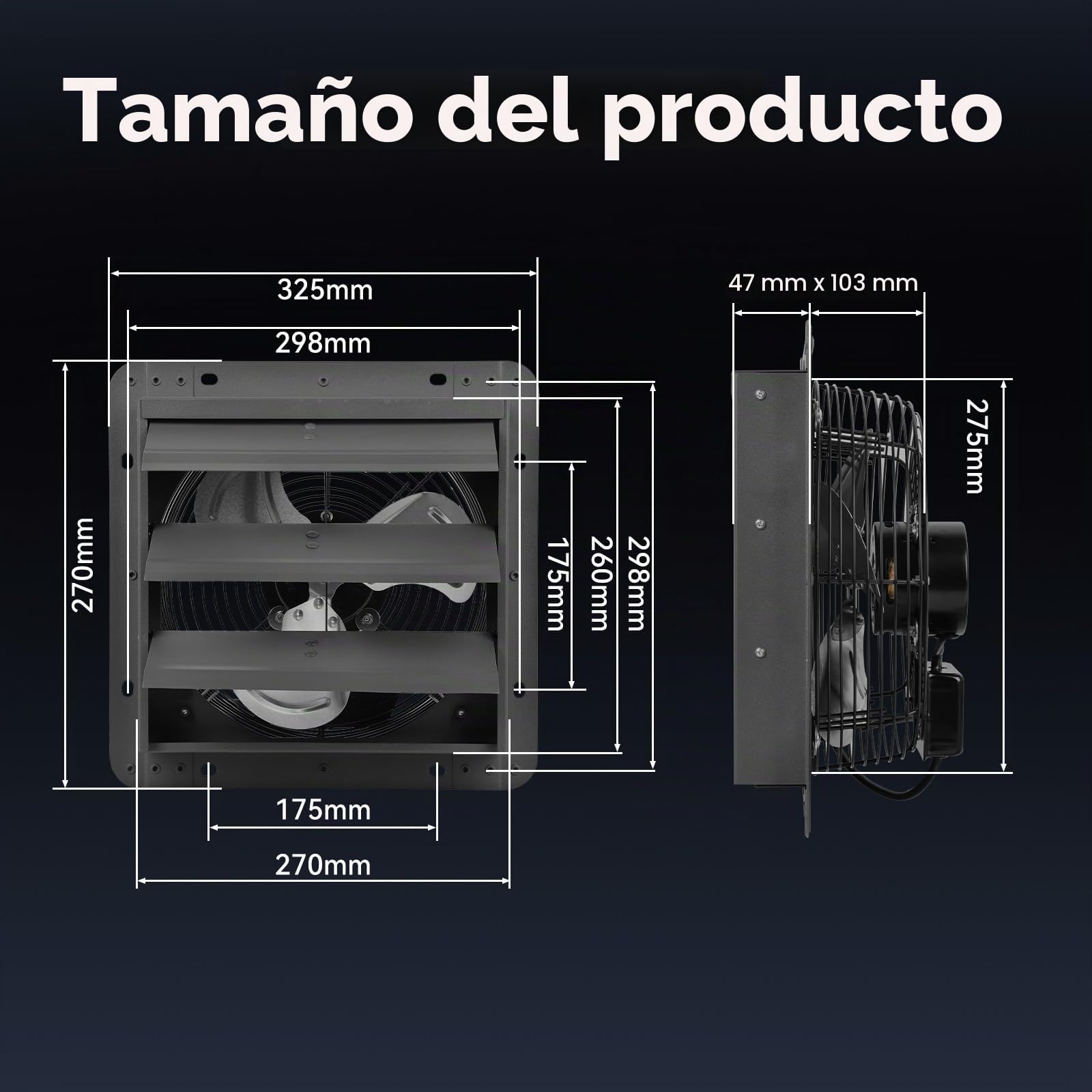MISTRO Ventilador Extractor de Aire 250mm Ventilador Industrial de Pared con Persiana de Gravedad Automática, Extractor con Regulador de Velocidad Integrado para Garaje, Invernadero y Sótano
