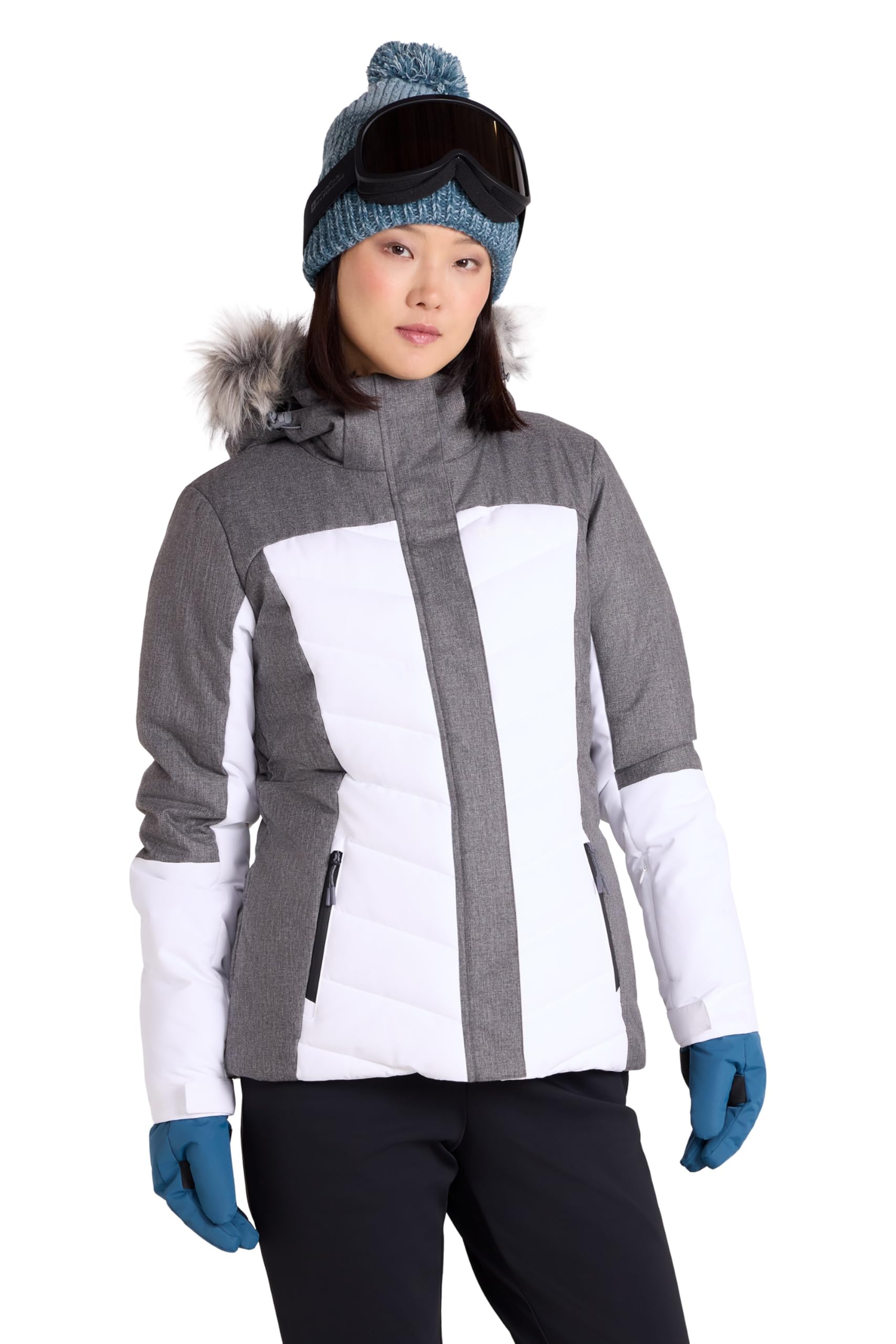 Mountain Warehouse Pyrenees Womens Padded Ski Jacket - Waterproof Ladies Winter Coat, Breathable, Adjustable Fit, Detachable Hood Snowskirt, Air Vents -for Snowboarding White 18
