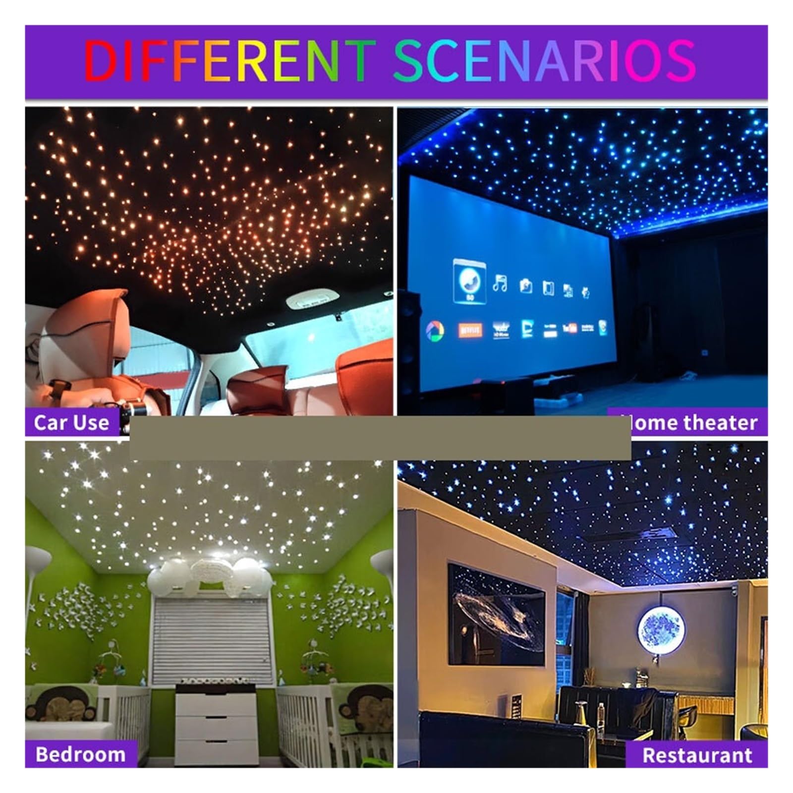 Oświetlenie Wnętrza Samochodu 16w Twinkle LED Samochód Gwiaździste Niebo Światła Dach Gwiazda Lampki Nocne Wnętrze Sufit Auta Gwiazdy Lampa Światłowodowa(550 0.75 400cm 2pcs)