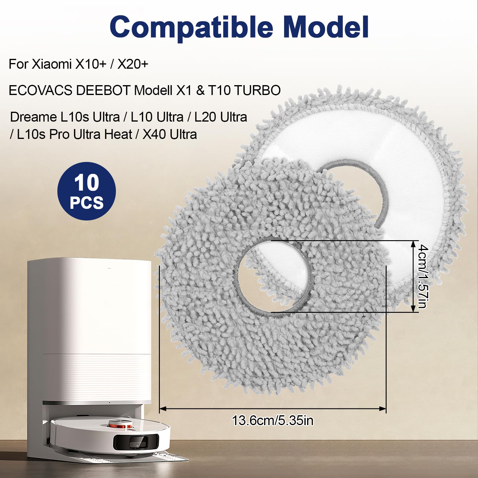 Kssvzz 10 sztuk nakładek z mikrofibry do mopów Dreame L10s Ultra / L10 Ultra / L20 Ultra / L10s Pro Ultra Heat / X40 Ultra i robotów odkurzających Xiaomi X10+ / X20+