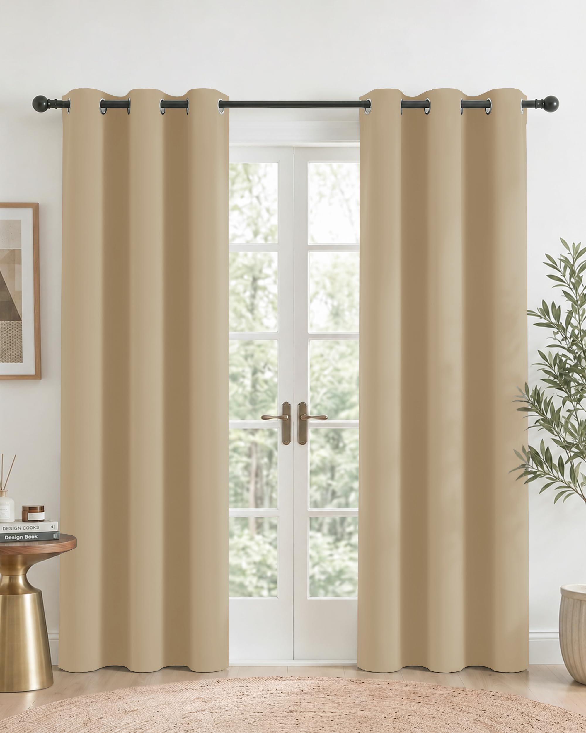 PONY DANCE Biscotti Beige Eyelet Blackout Curtains 90 Drop, Thermal Insulated Room Darkening Drapes for Lounge & Bedroom, Essential Energy Saving Privacy Noise Reducing, 2 Panels W42 xL90 โ image 1