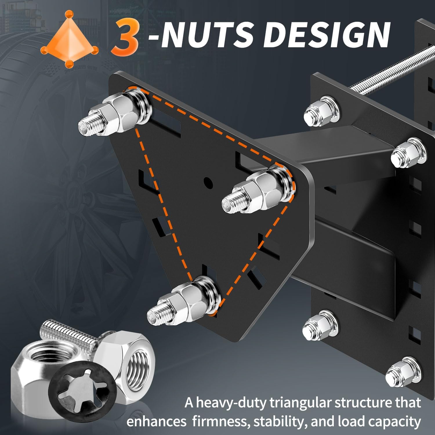 Trailer Spare Tire Mount,3-Nuts Design Spare Tire Mount for Utility Trailer,Upgrade Spare Tire Carrier Fits 4 & 5 & 6 Lugs Wheels on 4",4.25",4.5", 4.75", 5",5.3" ,5.32"and 5.5" Diameter Hole Pattern