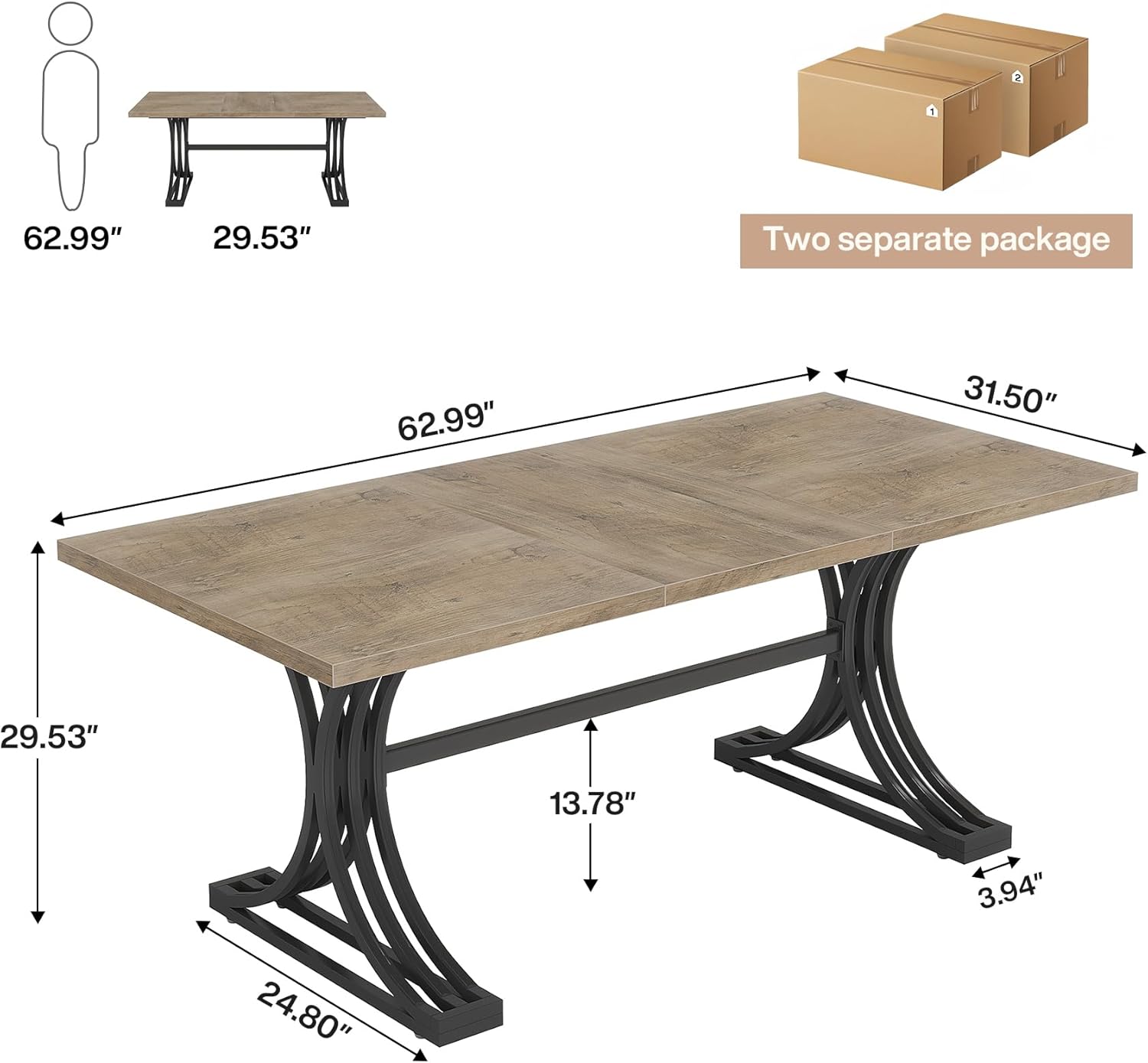 Tribesigns 10.5FT Conference Table, Modern Meeting Table for 8-10 People, Rectangle Seminar Boardroom Table for Office Conference Room with Stylish Legs (2, Grey + Black)