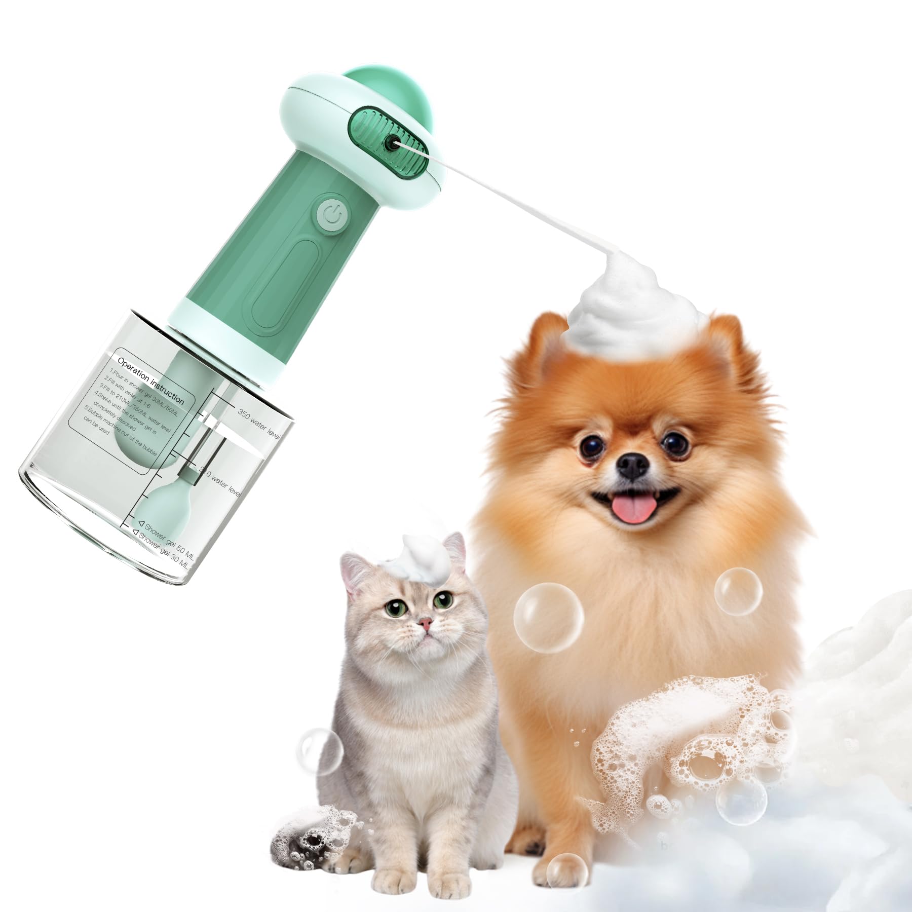 Waterproof Upgrade Dog Bath Supplies, Electric Shower Foam Machine, Automatic Soap Dispenser, Magnetic Charging Shampoo Frother, UFO Bubble Machine for Pet Puppy Children - Green