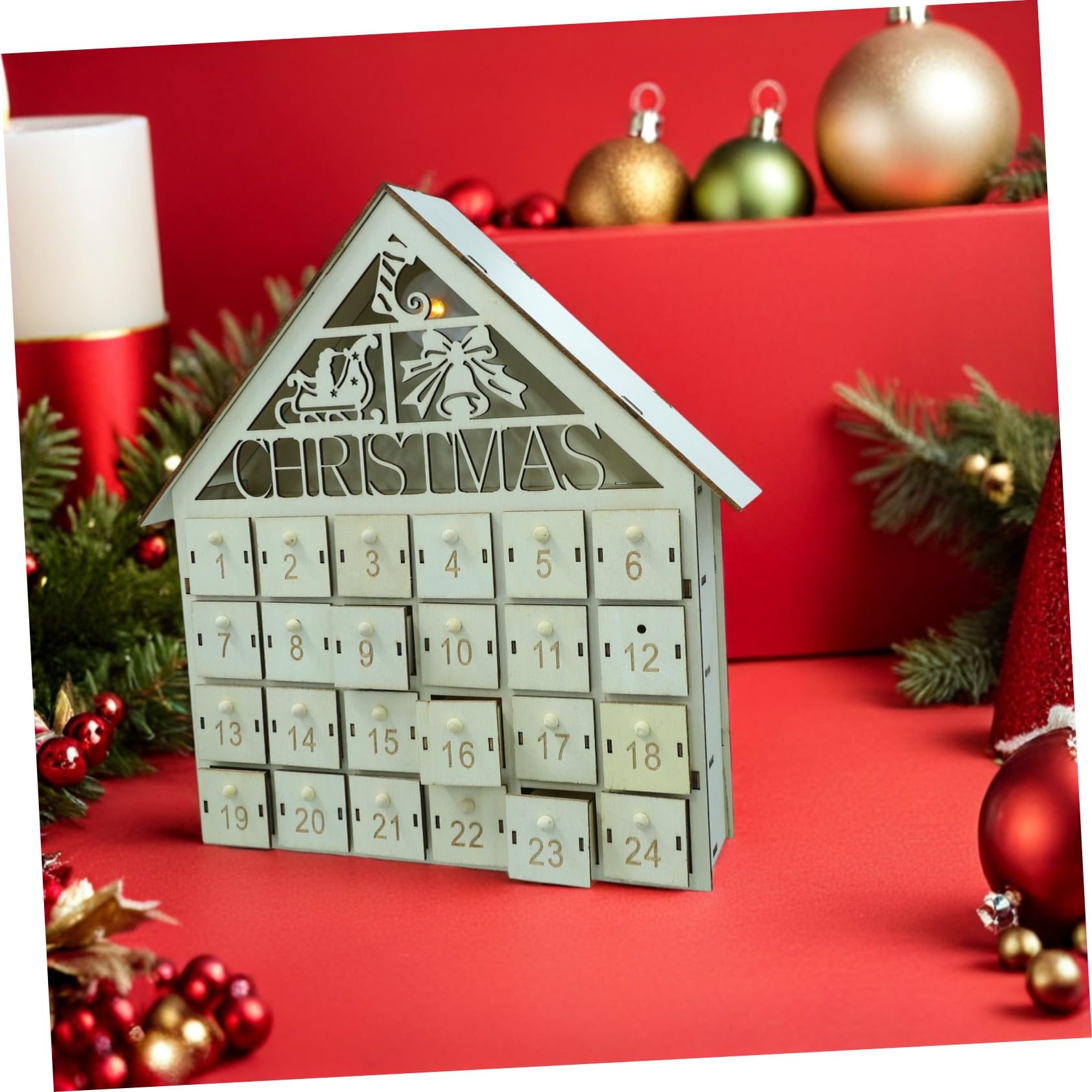 Calendario de Adviento de Madera con LED Reutilizables Decoración Navideña Iluminada para Familia Regresiva Interactiva para Navidad
