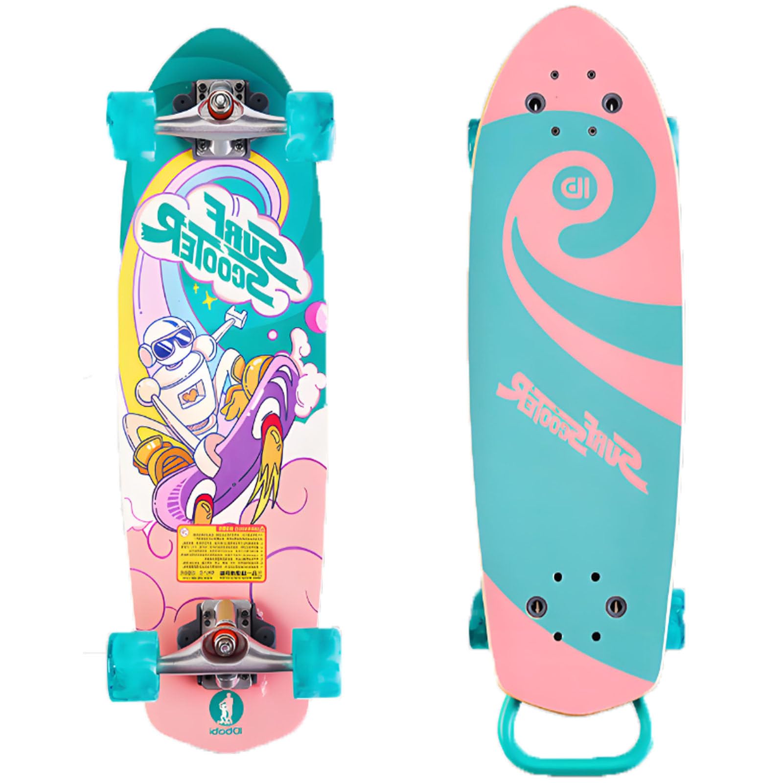Foldable Land Kick Scooter,3-In-1 Skateboard, Land Surf Board,Teen & Kids Longboard,Supports 220 Lbs/100kg, 3-Modes,Aluminum Frame, Cx4 Precision Trucks,Pu Flashing Wheels TypeB