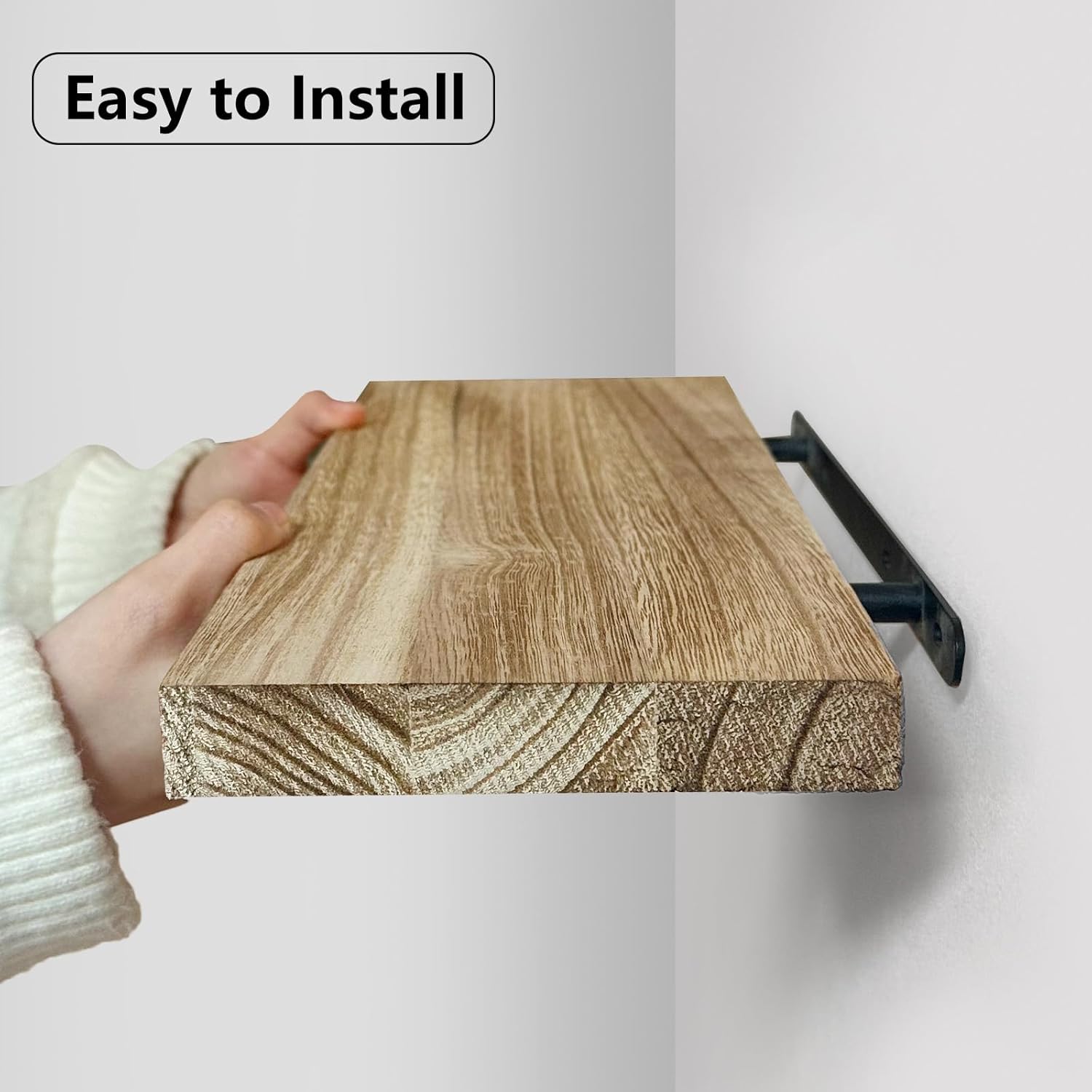 Floating Shelves for Wall, Solid Wood Wall Shelves Set of 3, Wall Mounted Floating Shelf with Hidden Brackets, Hanging Wood Shelves for Bedroom Bathroom Kitchen Living Room Storage Display