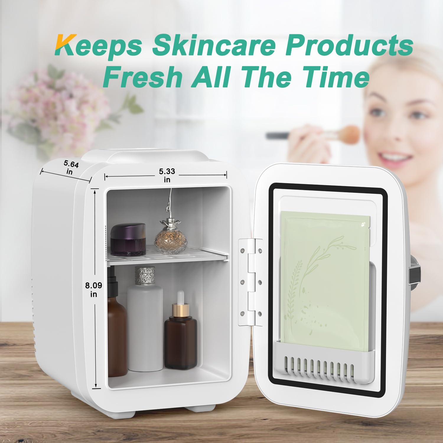 Mini nevera portátil de 4 litros/6 latas, refrigerador personal para cuidado de la piel, cosméticos, bebidas, alimentos, ideal para dormitorio, oficina, automóvil, dormitorio, certificación ETL (blanco) 4