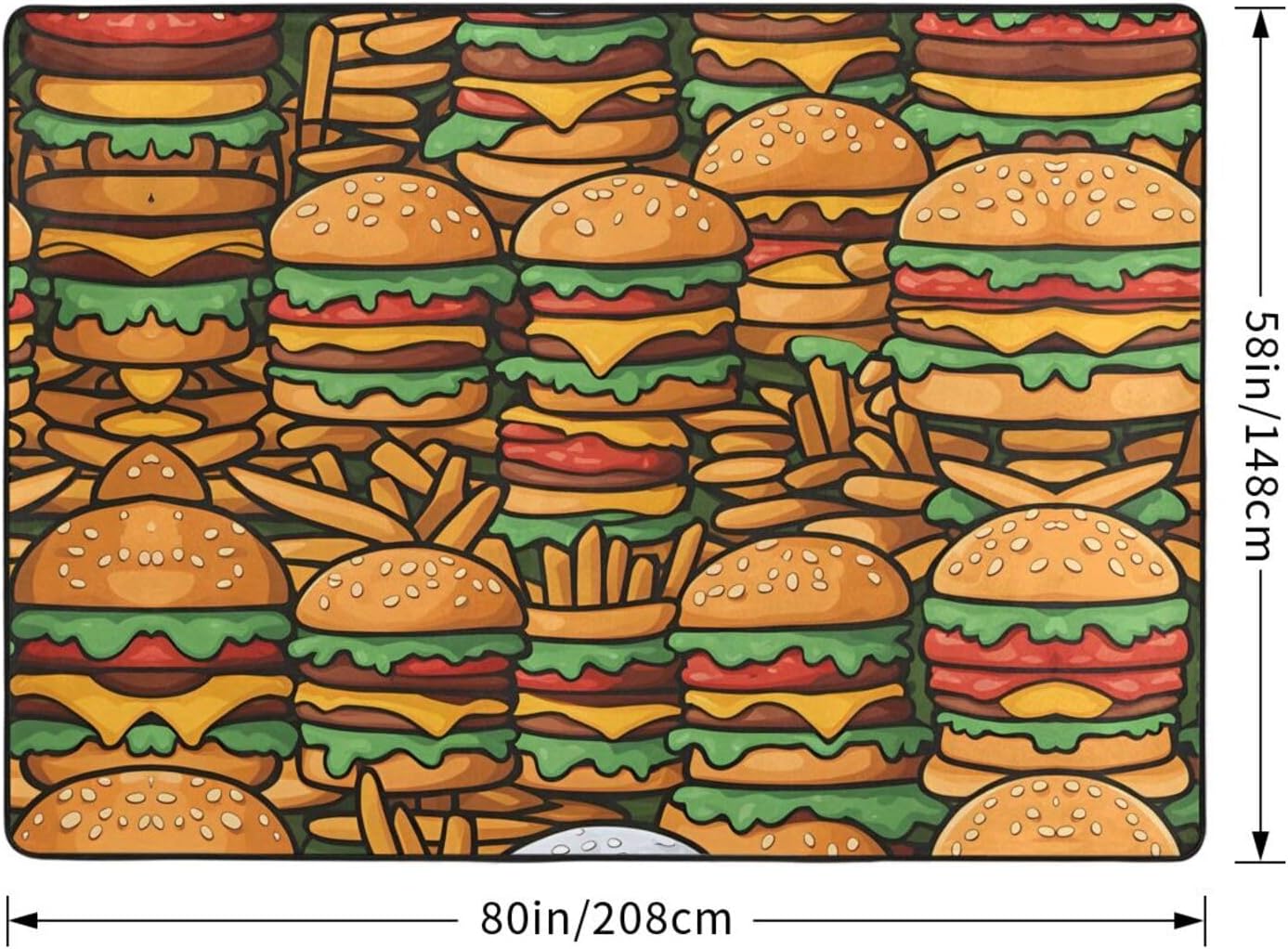 Many Cute Burgers Printed Floor mat 80x58 inches, Non-Slip Decorative Carpet for Bedroom and Living Room